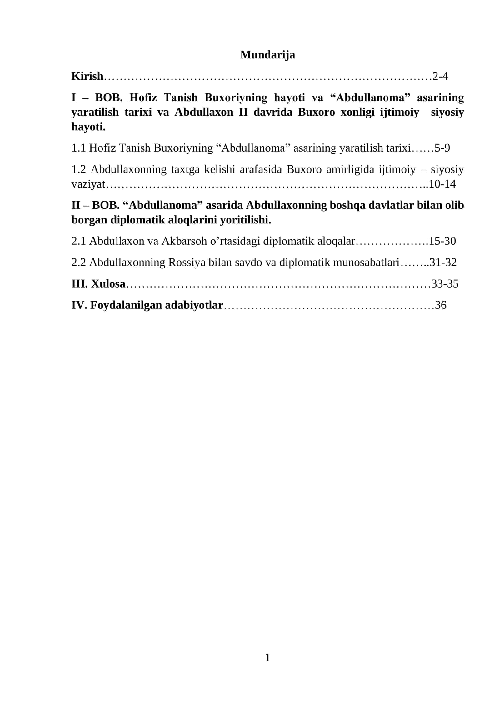 Hofiz Tanish Buxoriyning hayoti va “Abdullanoma” asarining yaratilish tarixi va Abdullaxon II davrida Buxoro xonligi ijtimoiy –siyosiy hayoti 1