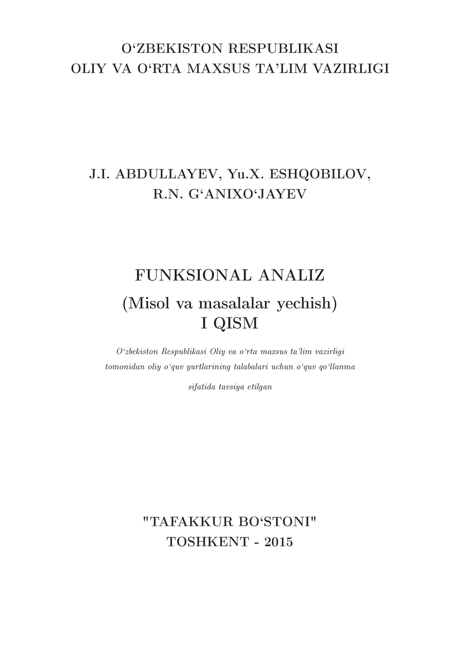 funksional analizdan misol va masalalar 1