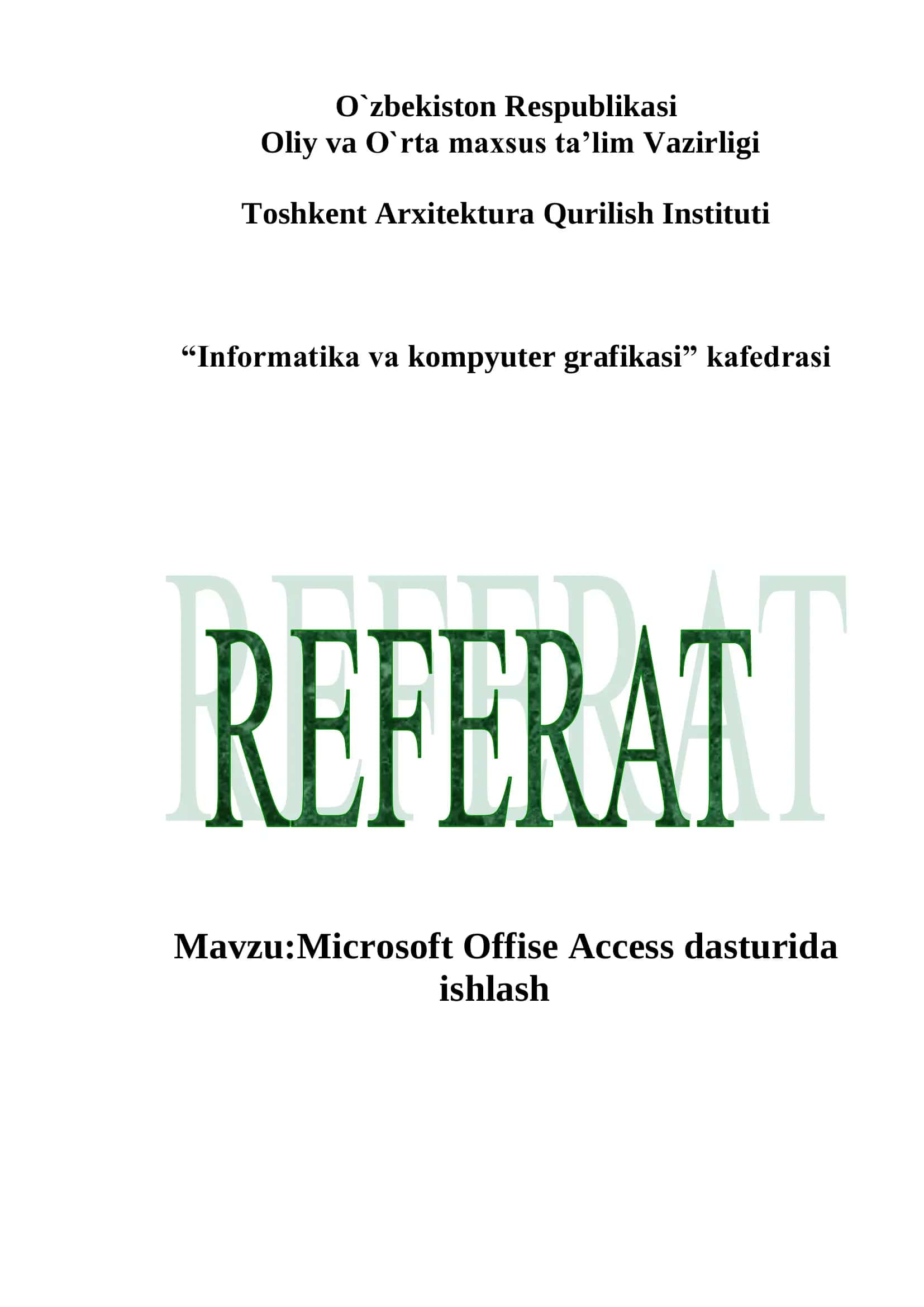 Microsoft Offise Access dasturida ishlash 1