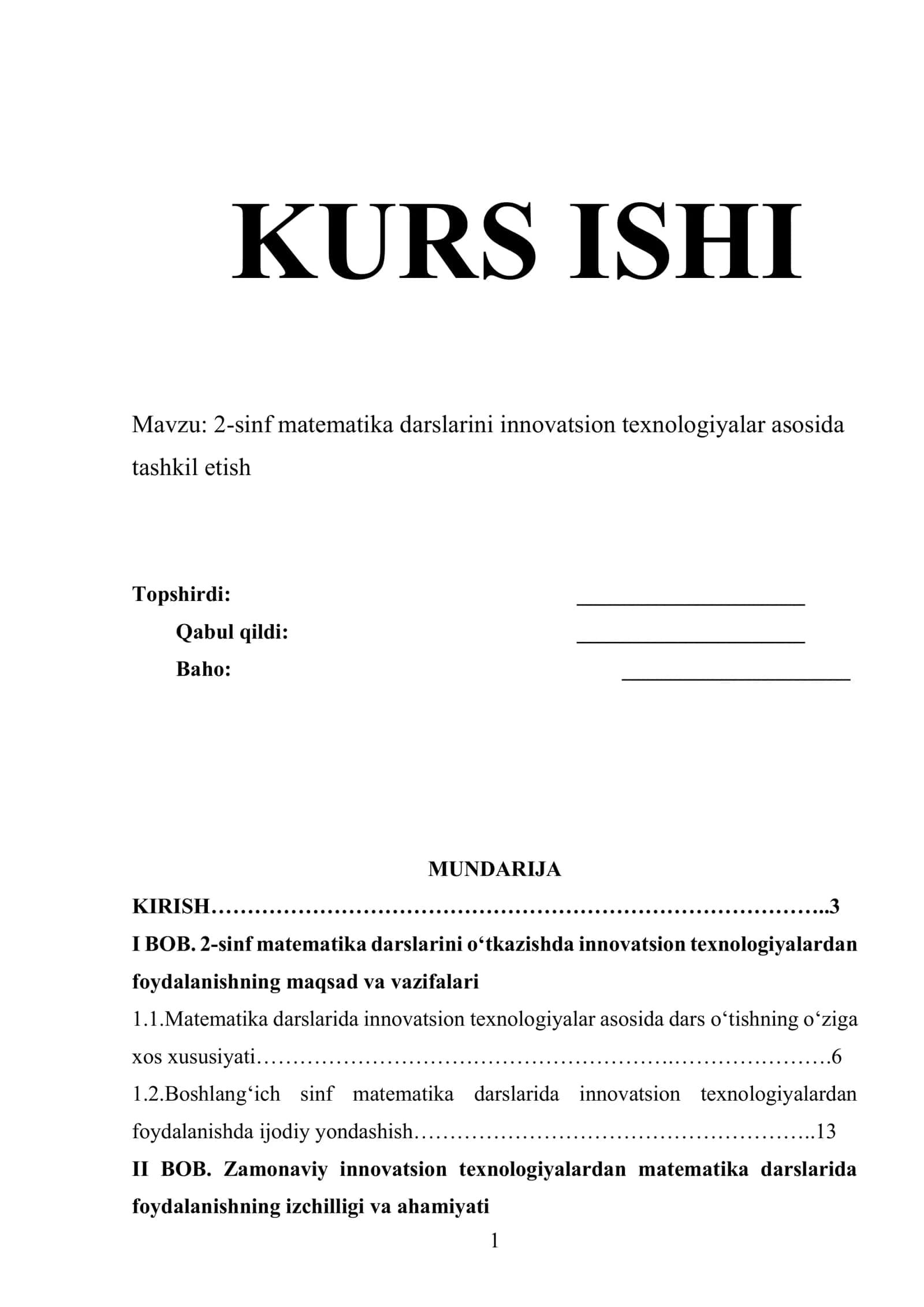 2-sinf matematika darslarini innovatsion texnologiyalar asosida tashkil etish 1