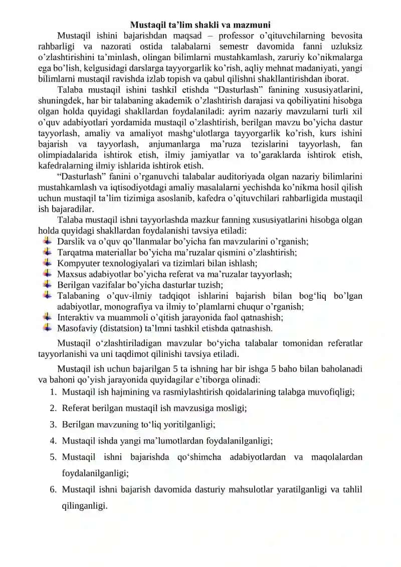 Mustaqil ta’lim shakli va mazmuni 1