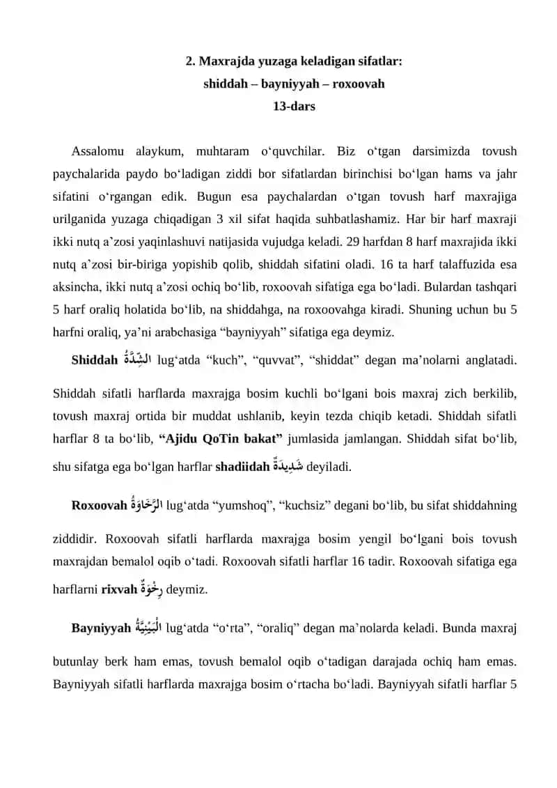 Harf maxrajida yuzaga chiqadigan 3 xil sifatlar 1