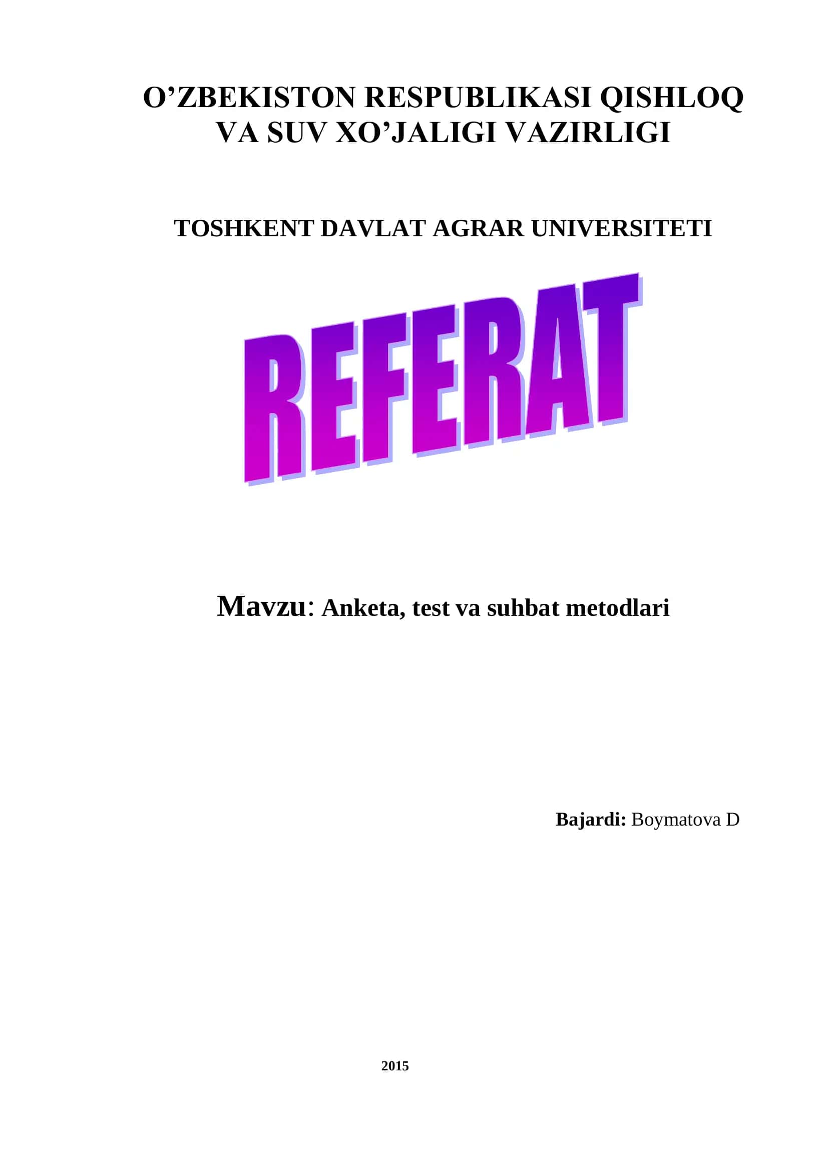 Anketa, test va suhbat metodlari 1