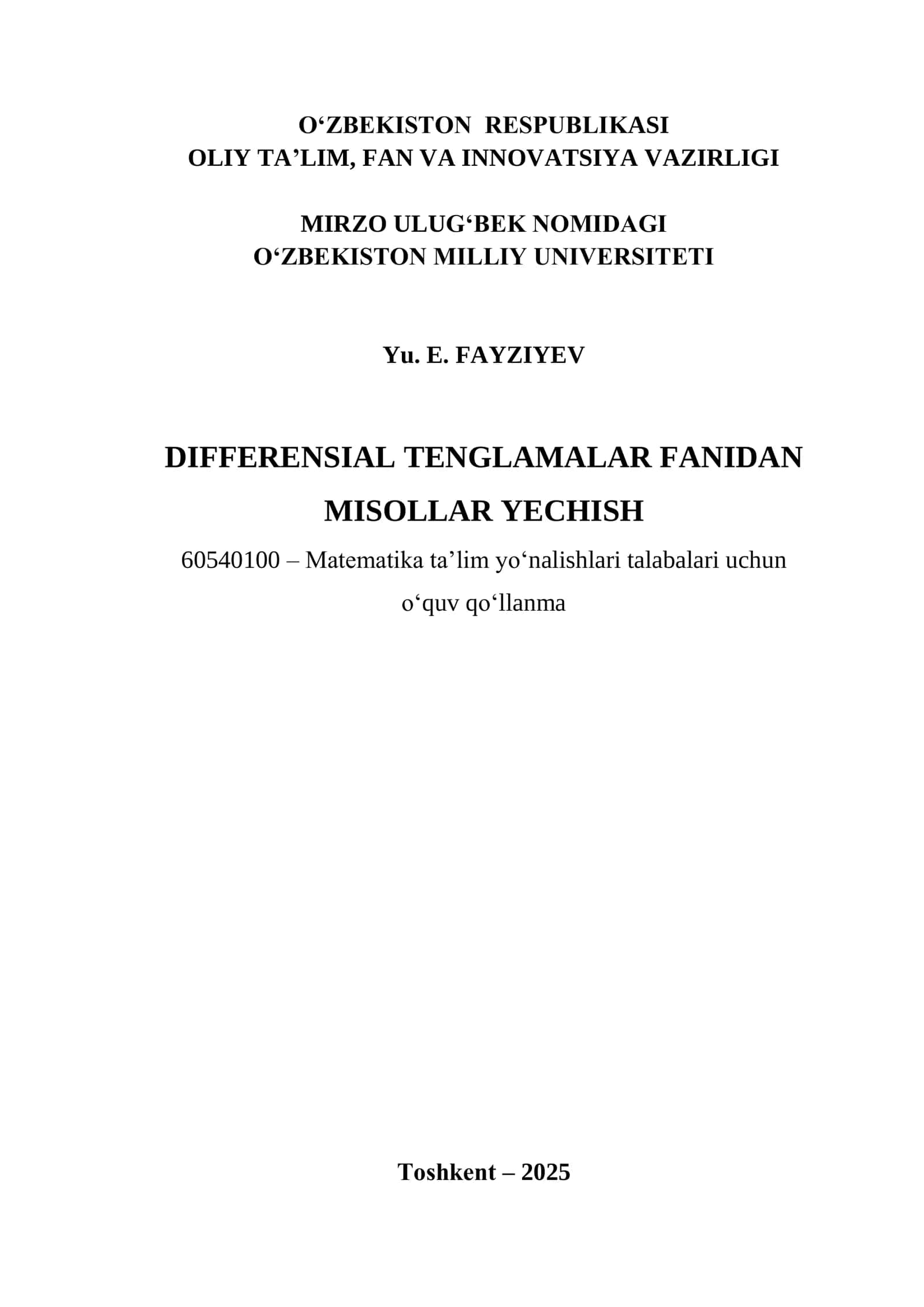 Differensial tenglamalar fanidan misollar yechish 1