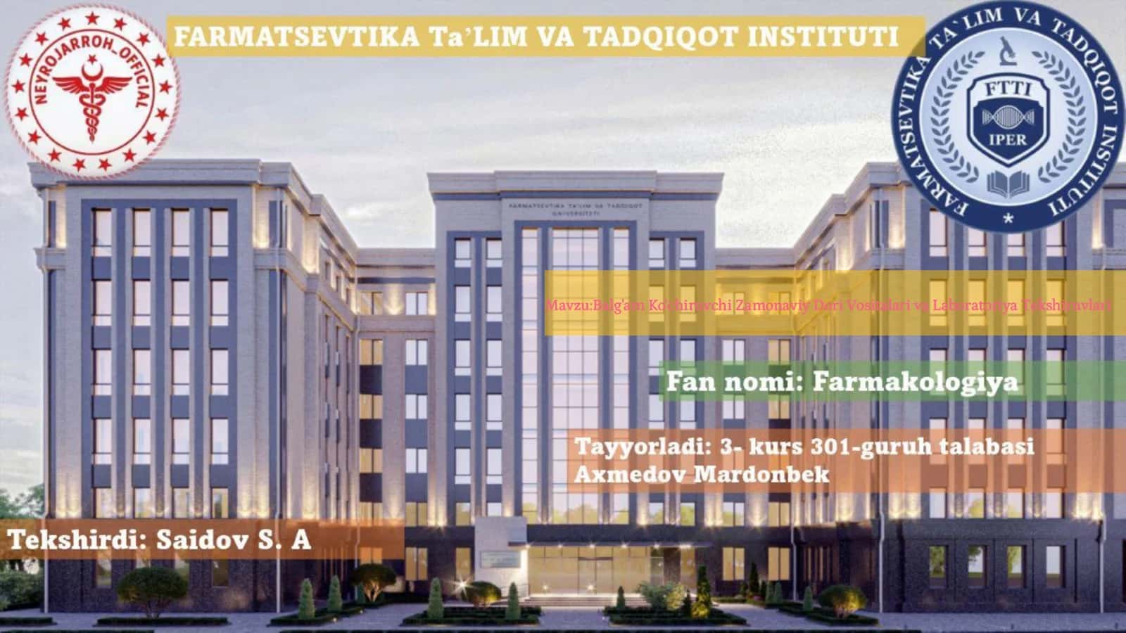 Balg'am Ko'chiruvchi Zamonaviy Dori Vositalari va Laboratoriya Tekshiruvlari 1