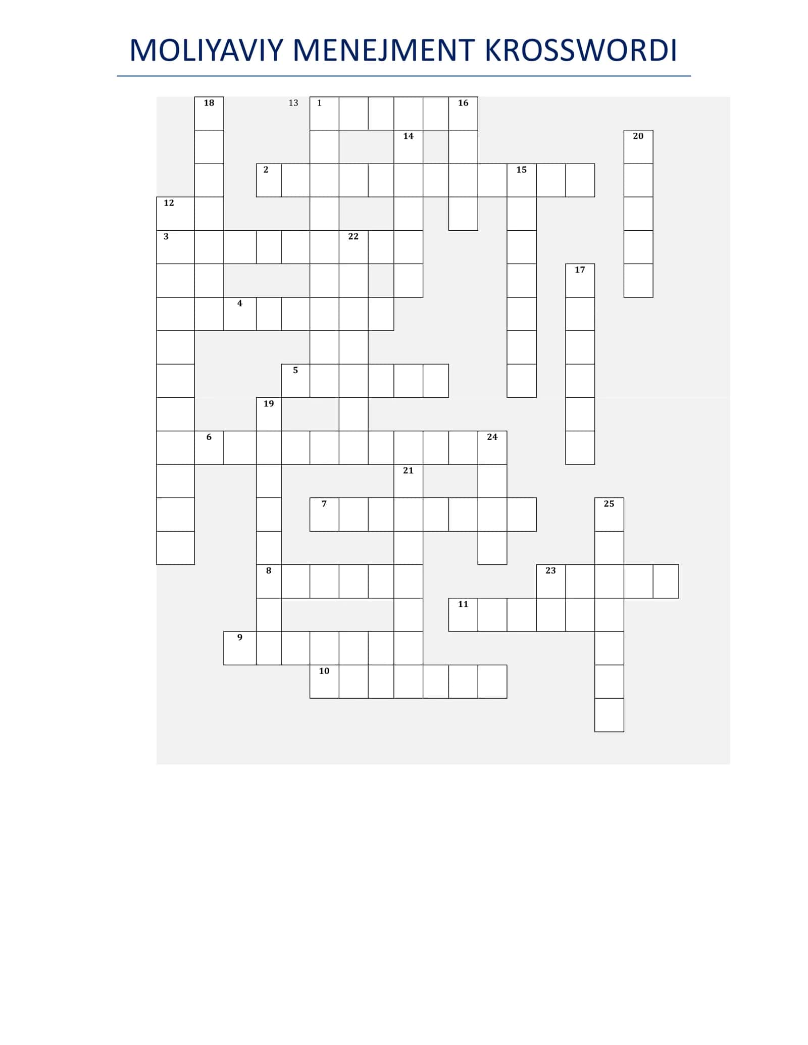 MOLIYAVIY MENEJMENT KROSSWORDI 1