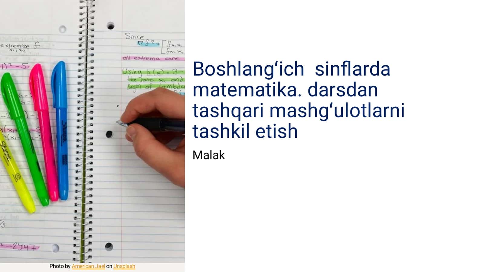 Boshlangʻich sinﬂarda matematika. darsdan tashqari mashgʻulotlarni tashkil etish 1
