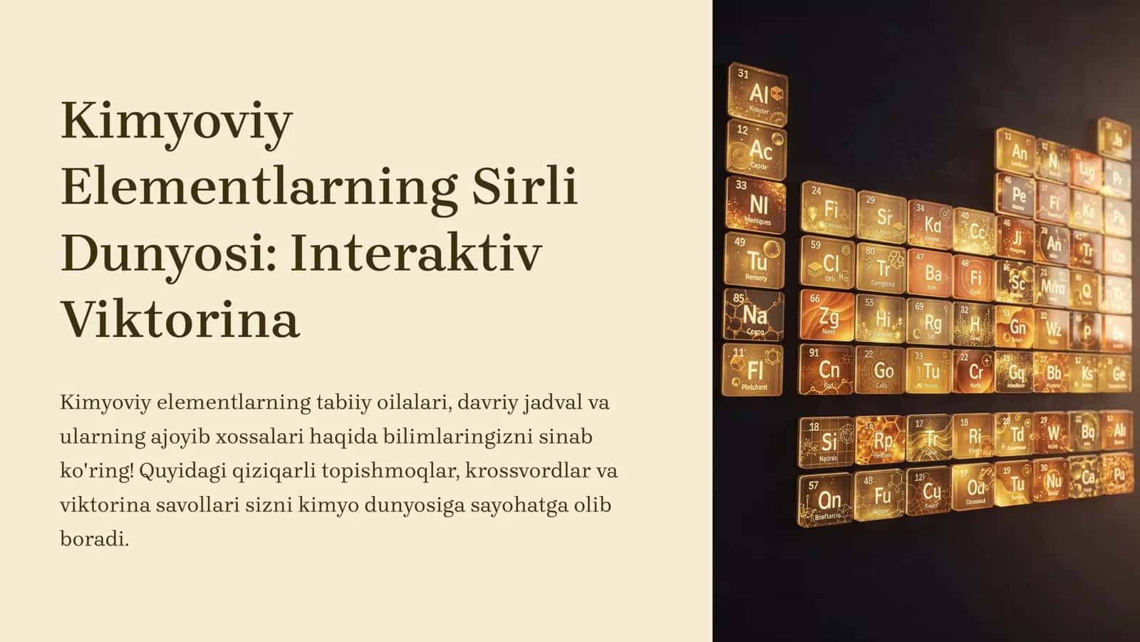 Kimyoviy Elementlarning Sirli Dunyosi: Interaktiv Viktorina 1