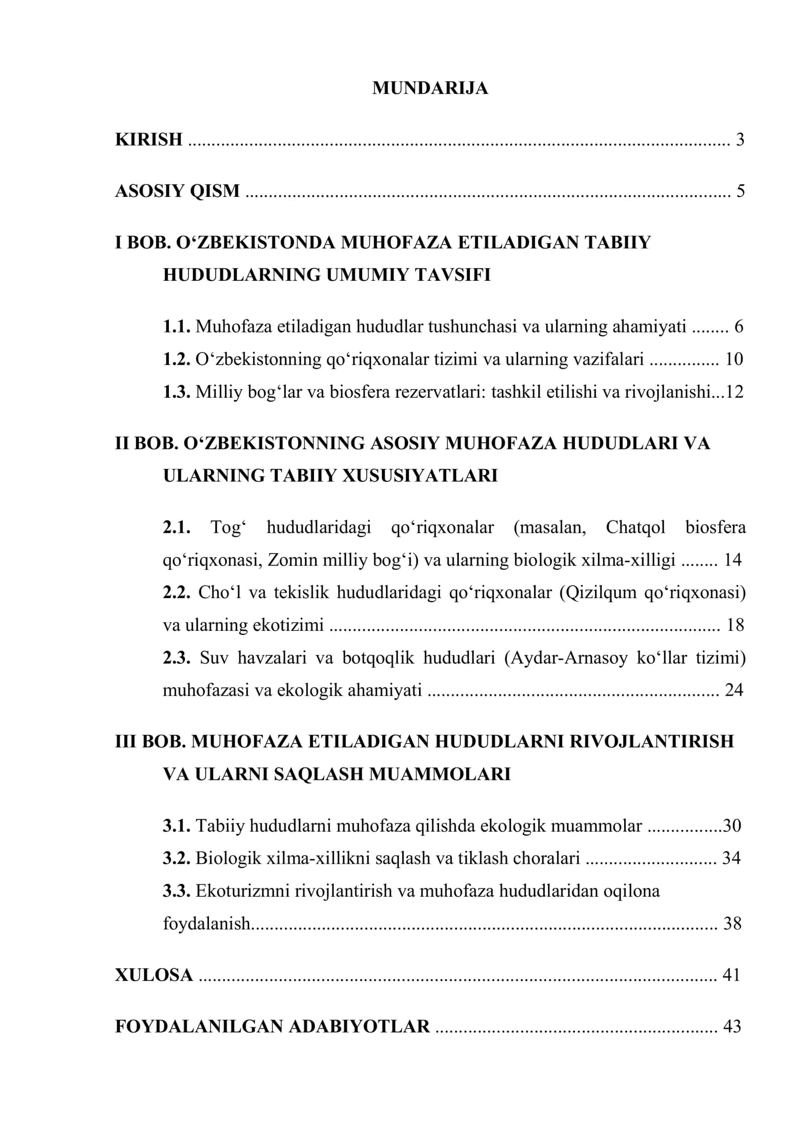 Muhofaza etiladigan tabiiy hududlarning umumiy tavsifi 1