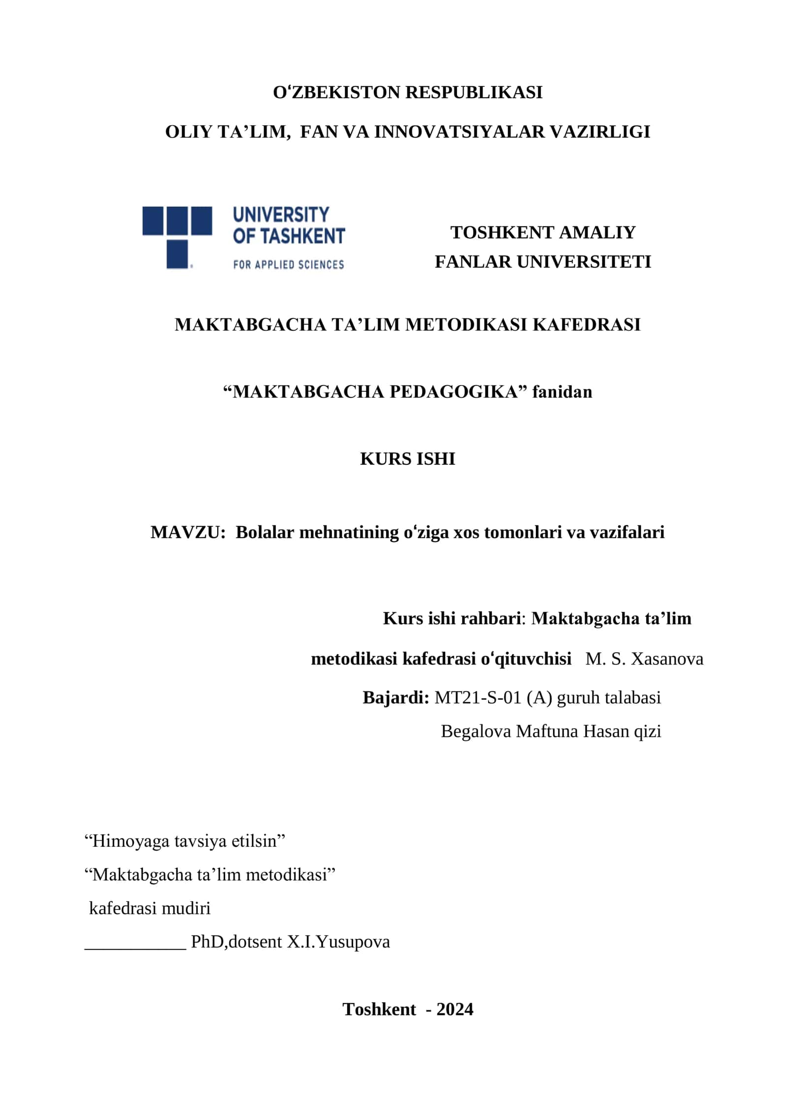 Bolalar mehnatining o‘ziga xos tomonlari va vazifalari 1