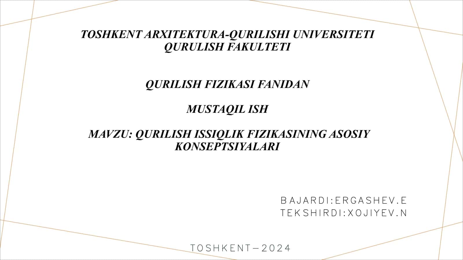 ISSIQLIK FIZIKASI FANIDAN MUSTAQIL ISH 1
