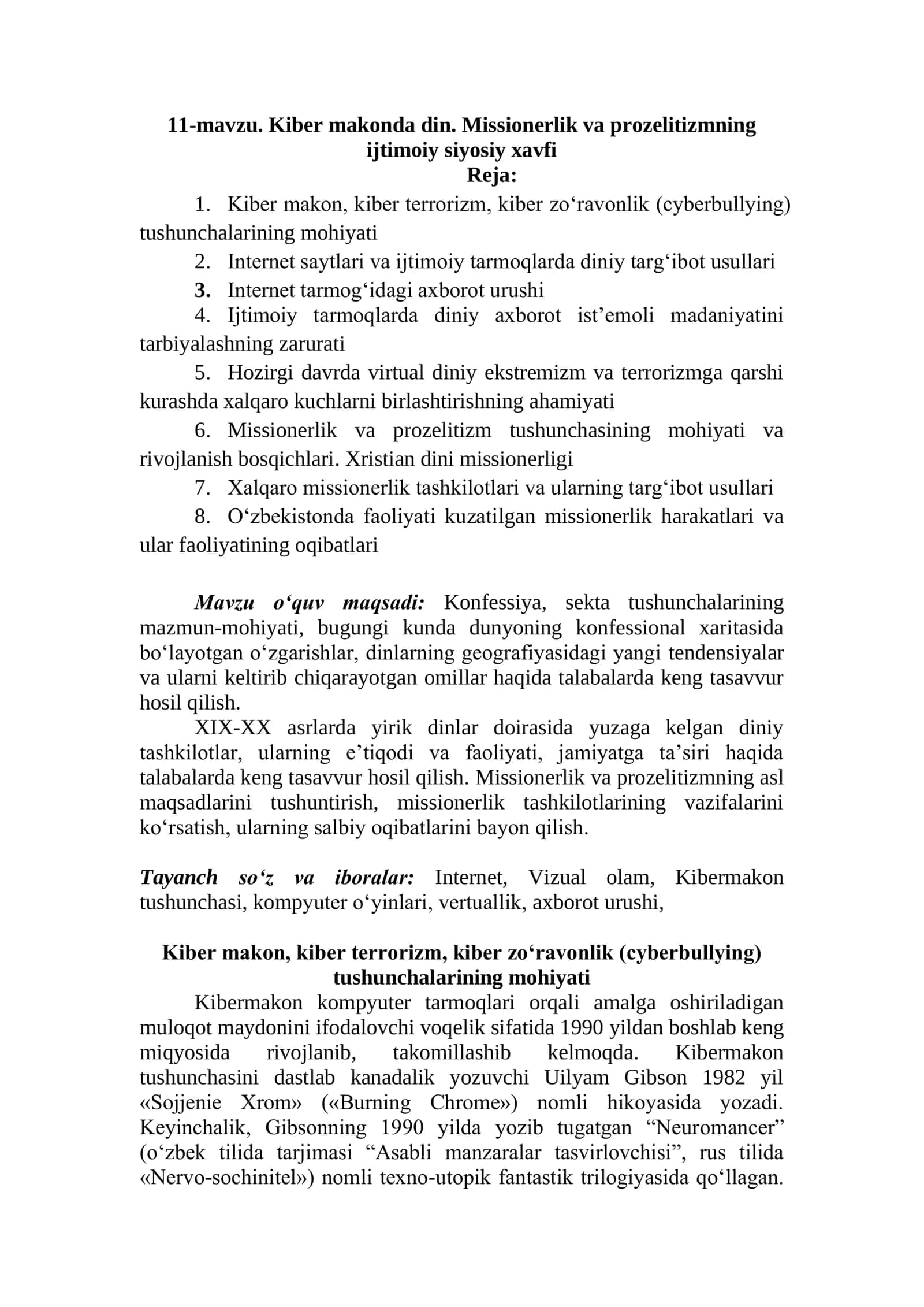 Missionerlik va prozelitizmning 1