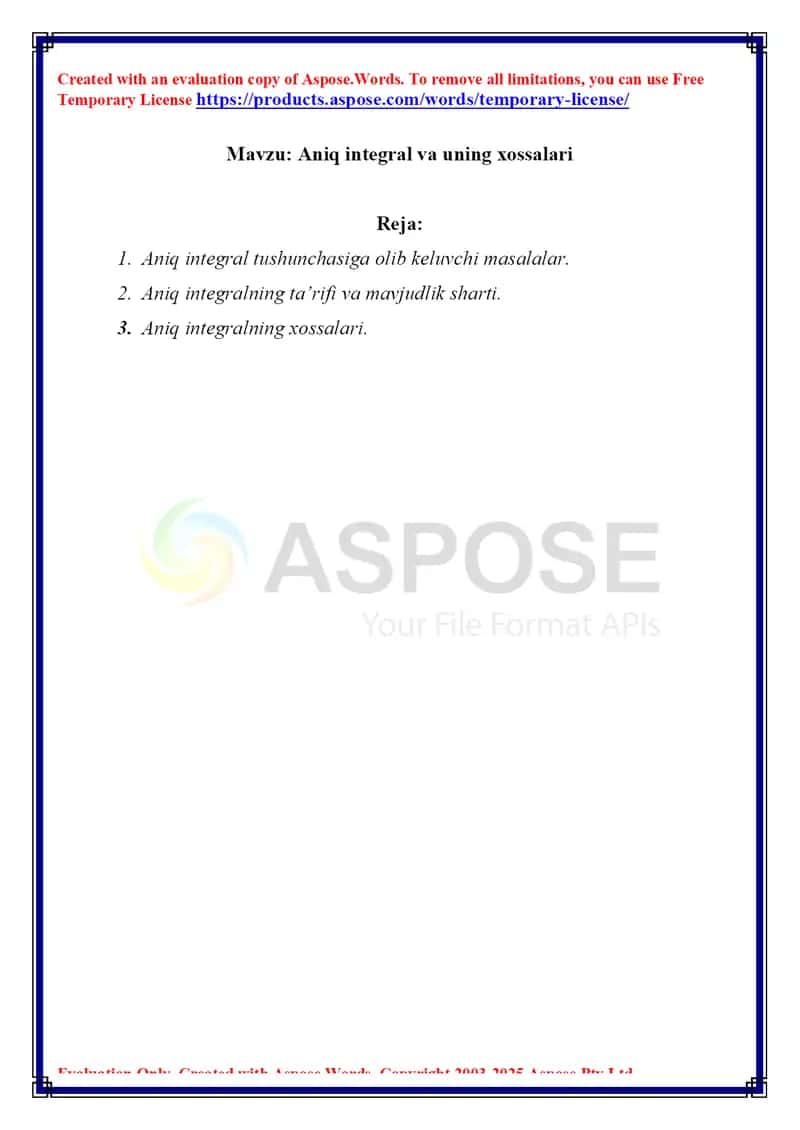 Aniq integral va uning xossalari 1
