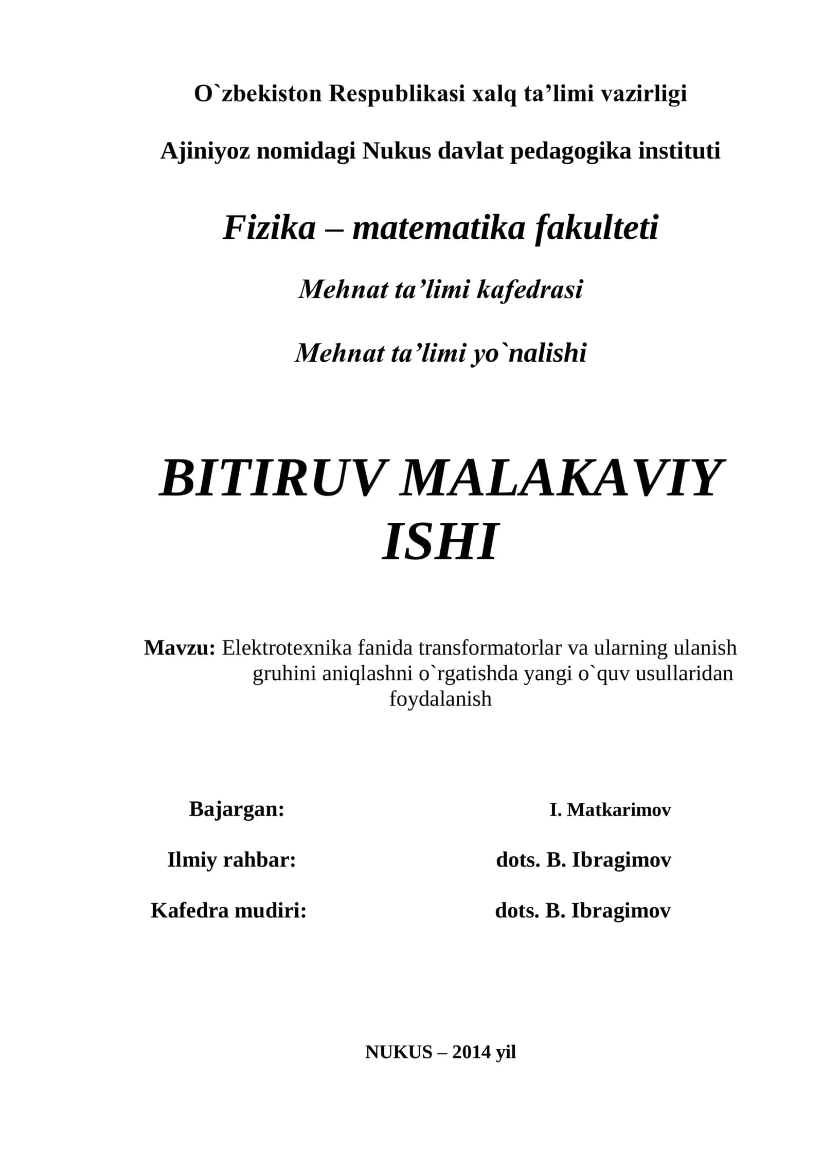 Elektrotexnika fanida transformatorlar va ularning ulanish gruhini aniqlashni o`rgatishda yangi o`quv usullaridan foydalanish 1