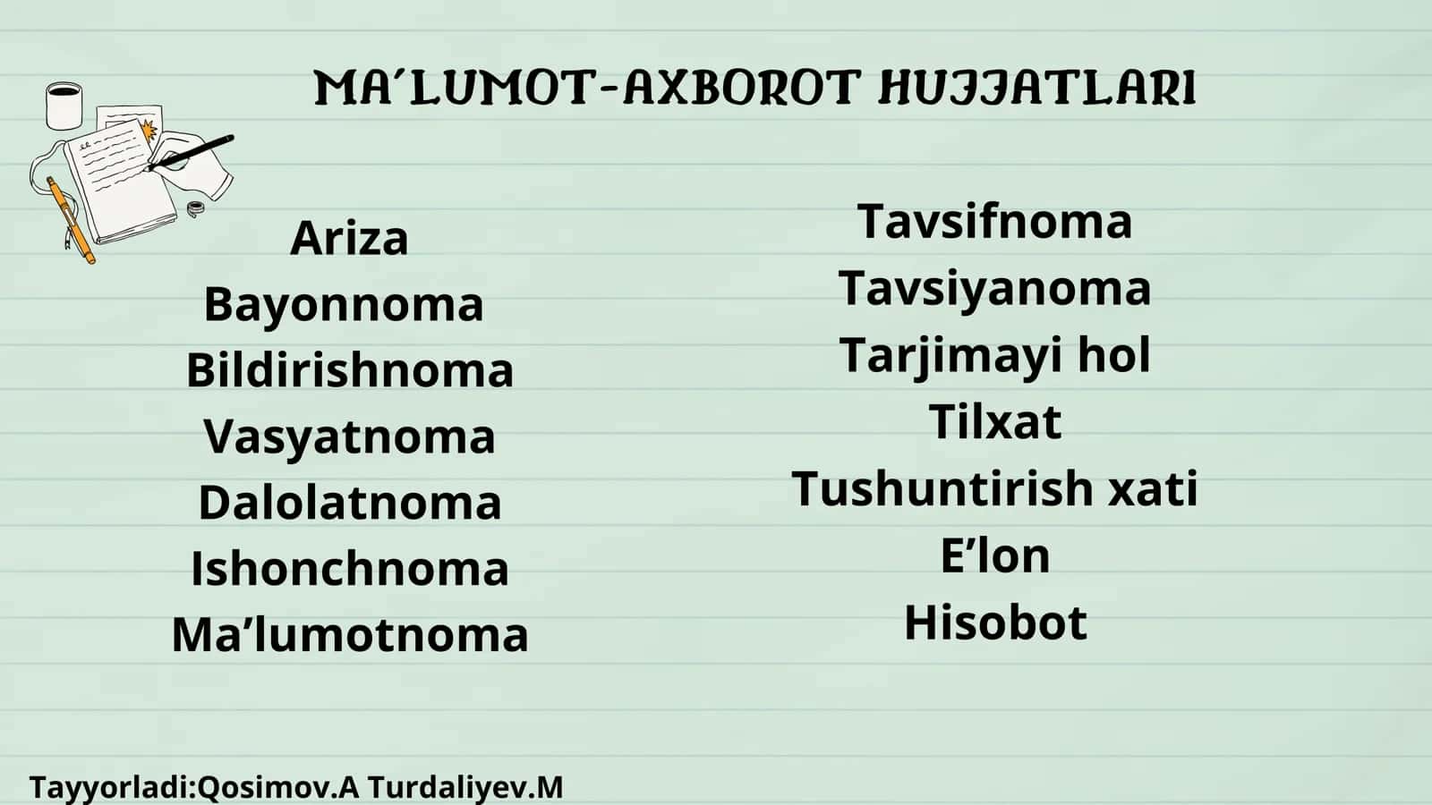 Ma’lumot-axborot hujjatlari 1