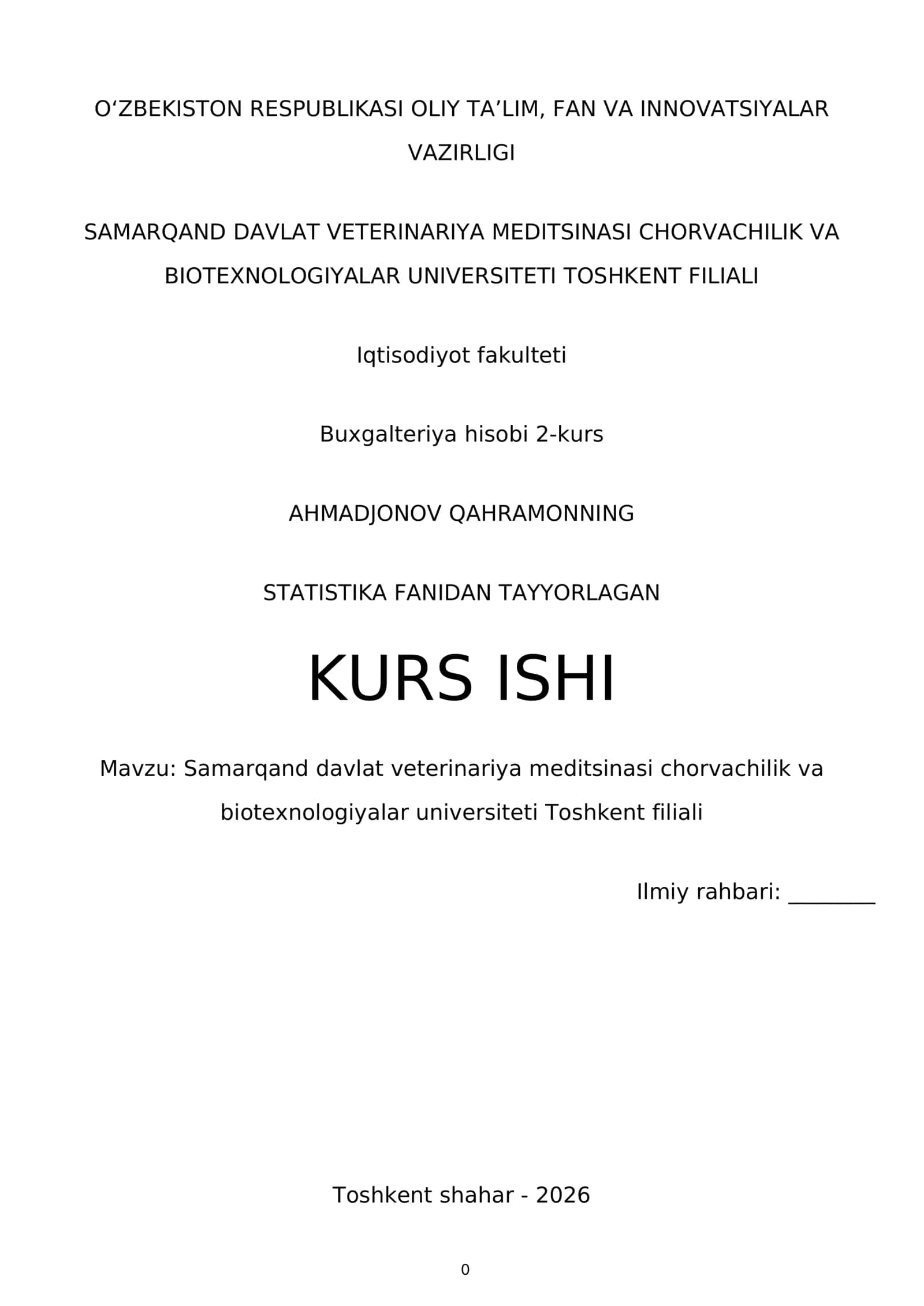 Statistika Fani Kurs Ishi 1