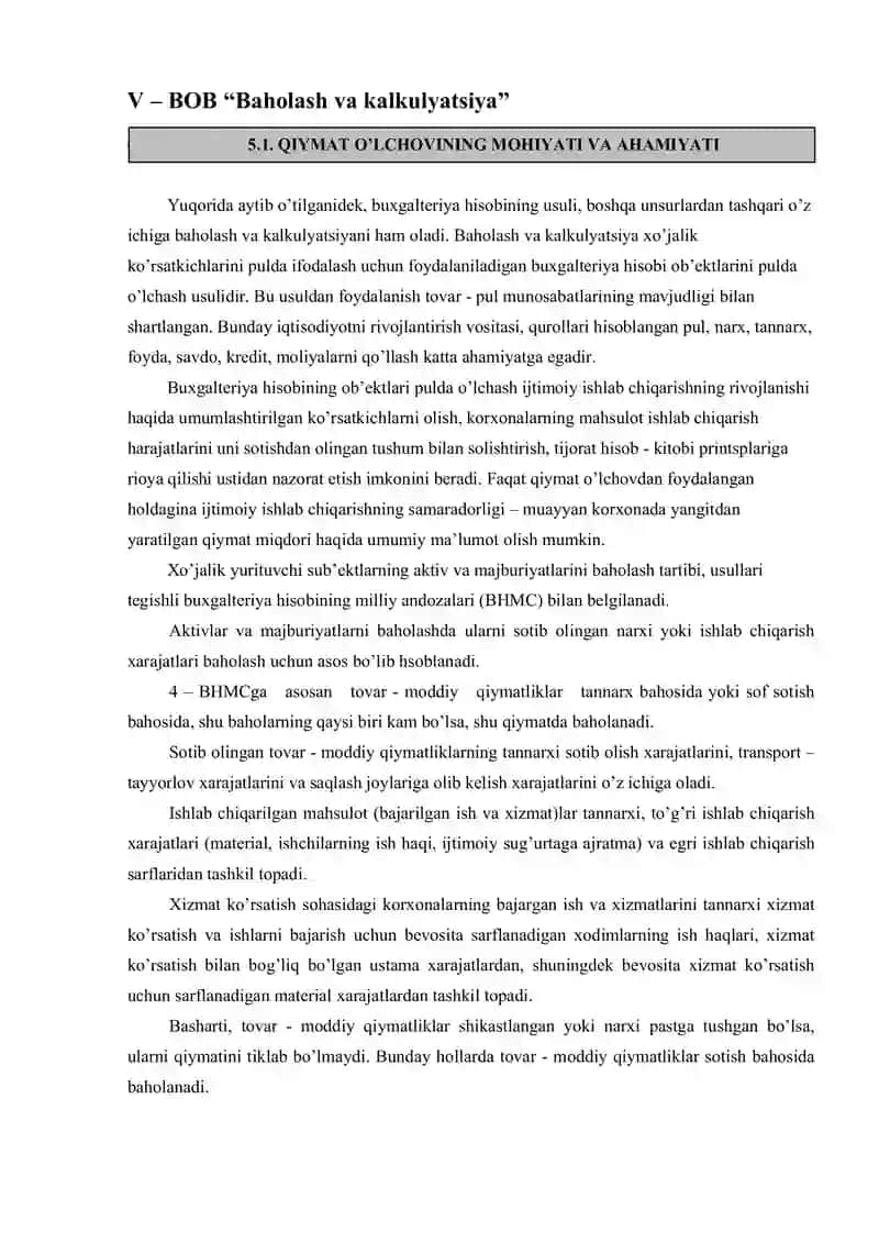 Baholash va kalkulyatsiya