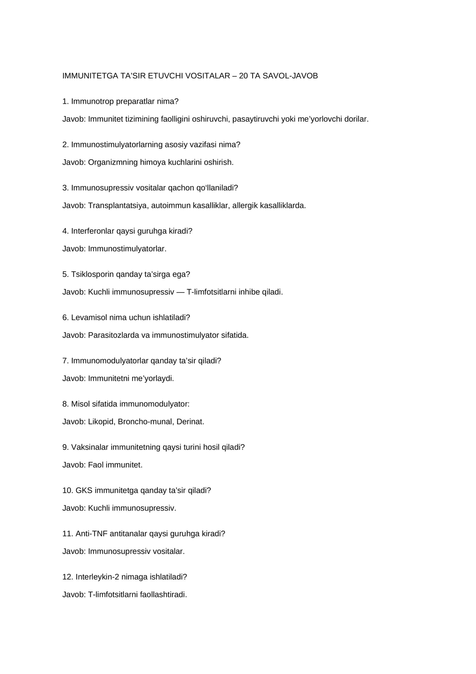 IMMUNITETGA TA’SIR ETUVCHI VOSITALAR 1