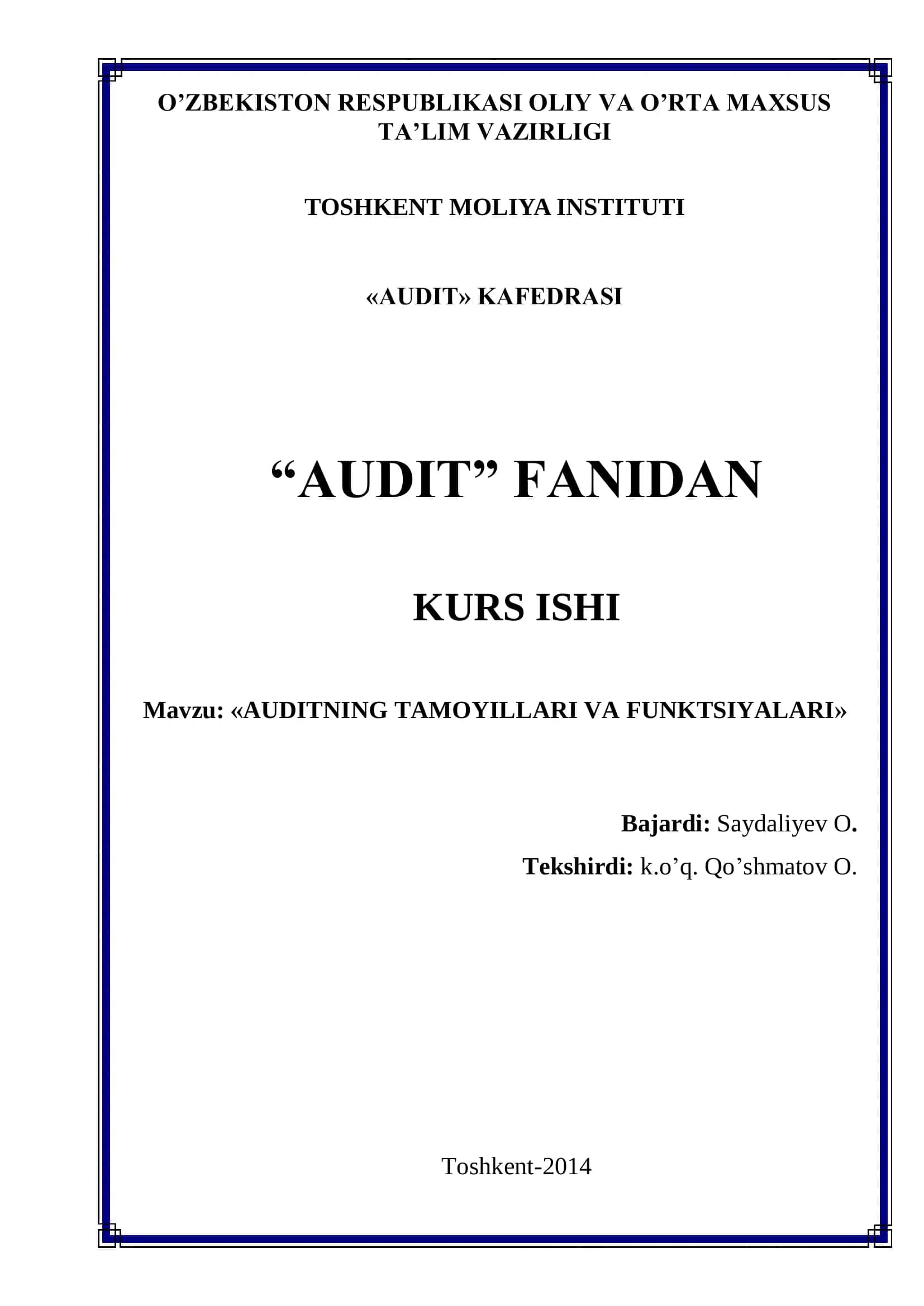 AUDITNING TAMOYILLARI VA FUNKTSIYALARI 1
