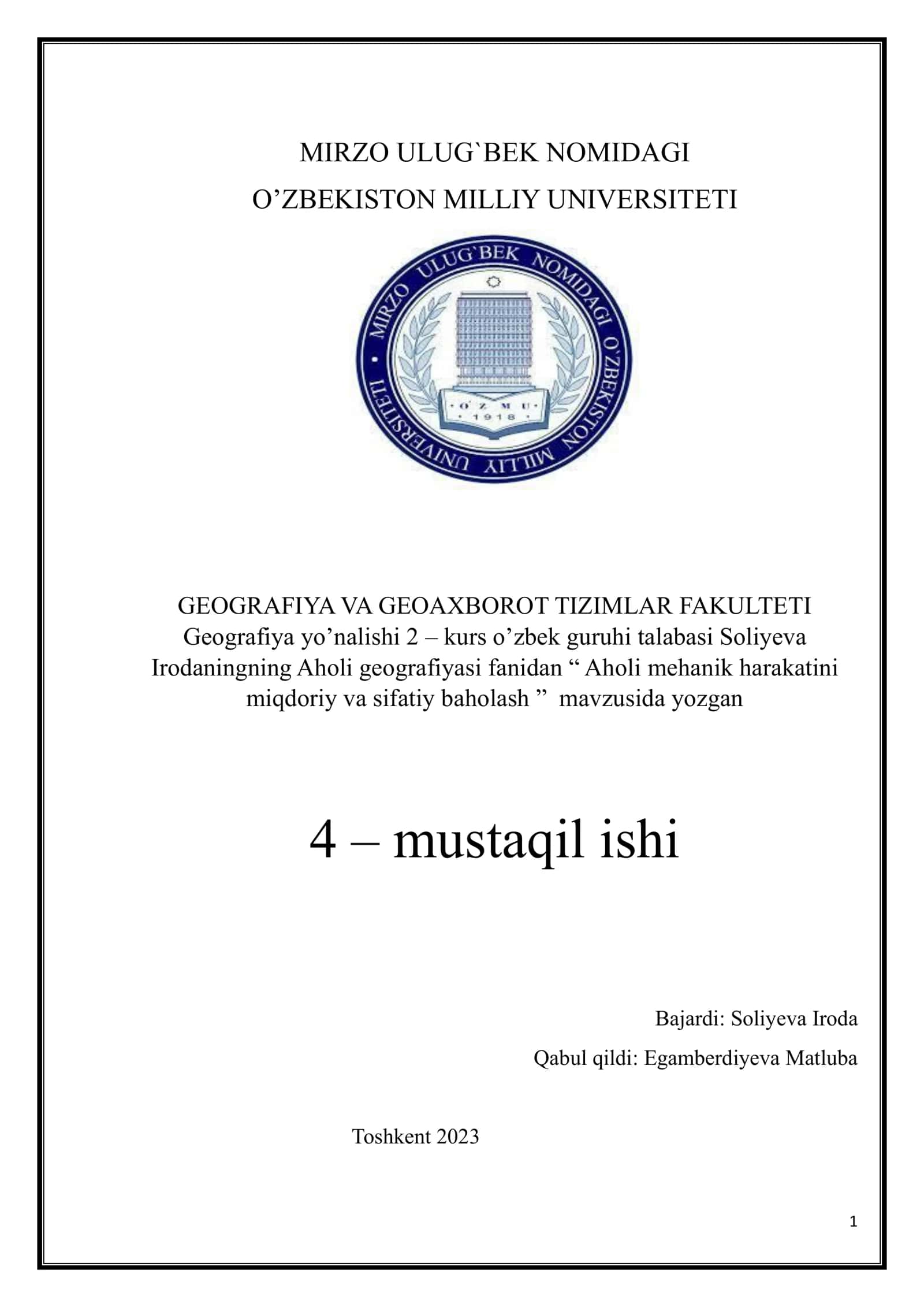 Aholi mehanik harakatini miqdoriy va sifatiy baholash 1