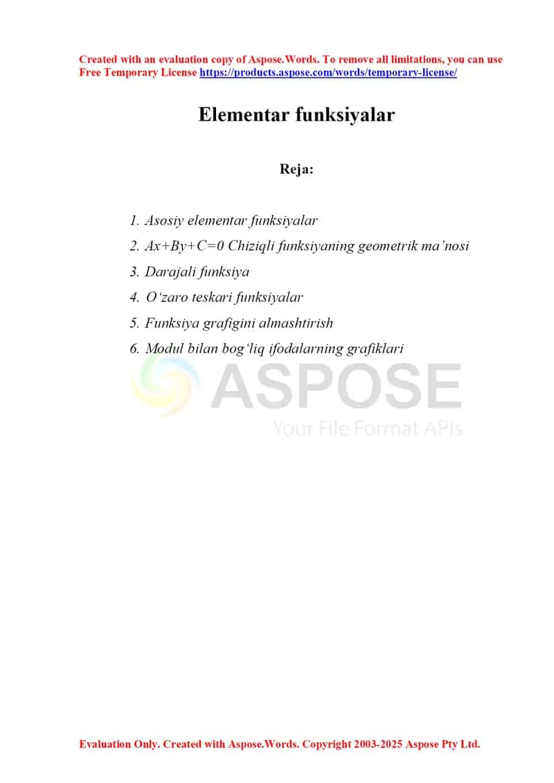 Elementar funksiyalar 1