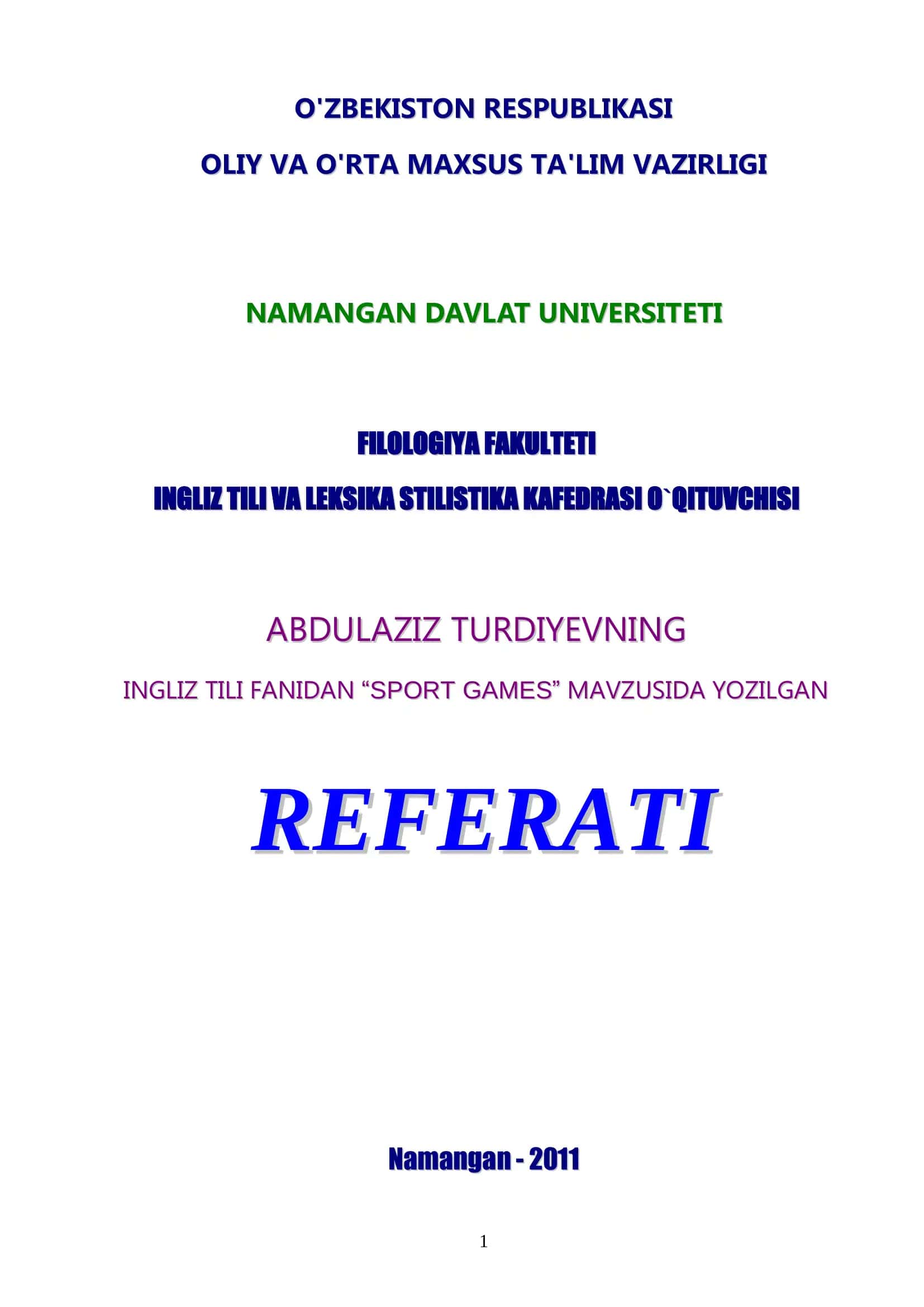 SPORT GAMES - REFERATI 1