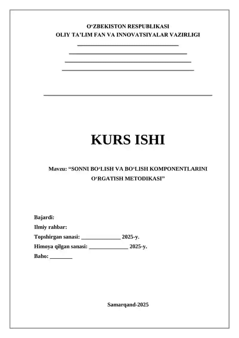 SONNI BO‘LISH VA BO‘LISH KOMPONENTLARINI O‘RGATISH METODIKASI 1