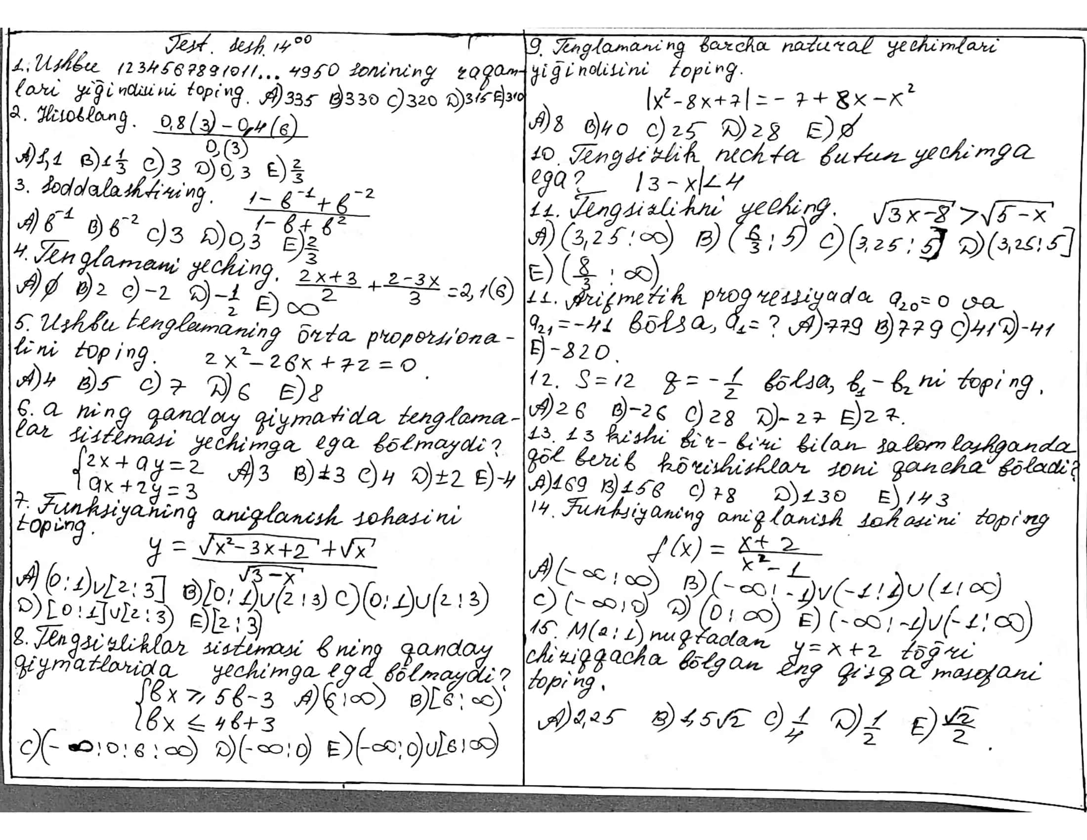 matematika test 1