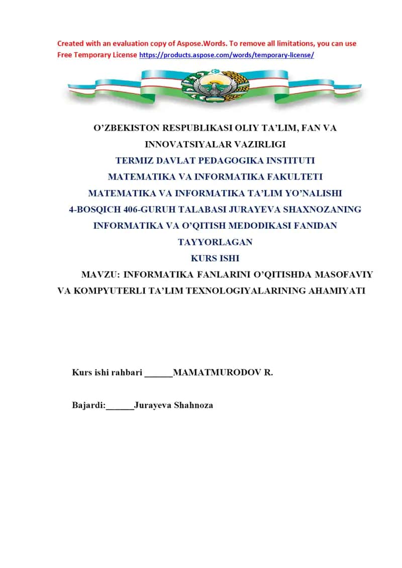 INFORMATIKA FANLARINI O’QITISHDA MASOFAVIY VA KOMPYUTERLI TA’LIM TEXNOLOGIYALARINING AHAMIYATI 1
