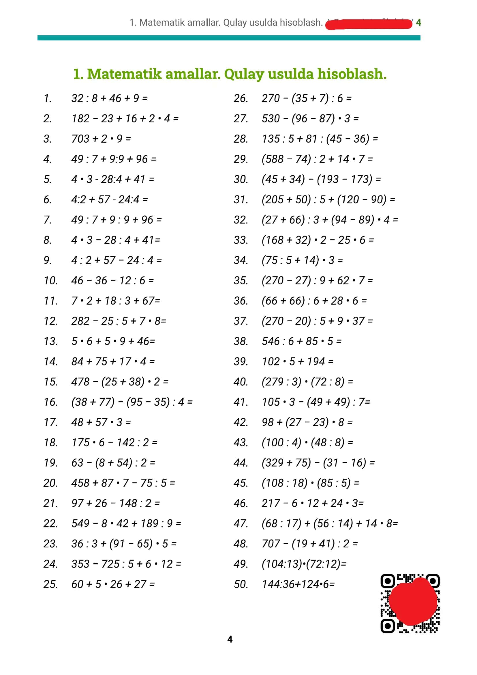 Matematikadan hisoblashga doir 110 ta misol. (3-4-5-sinf uchun) 1