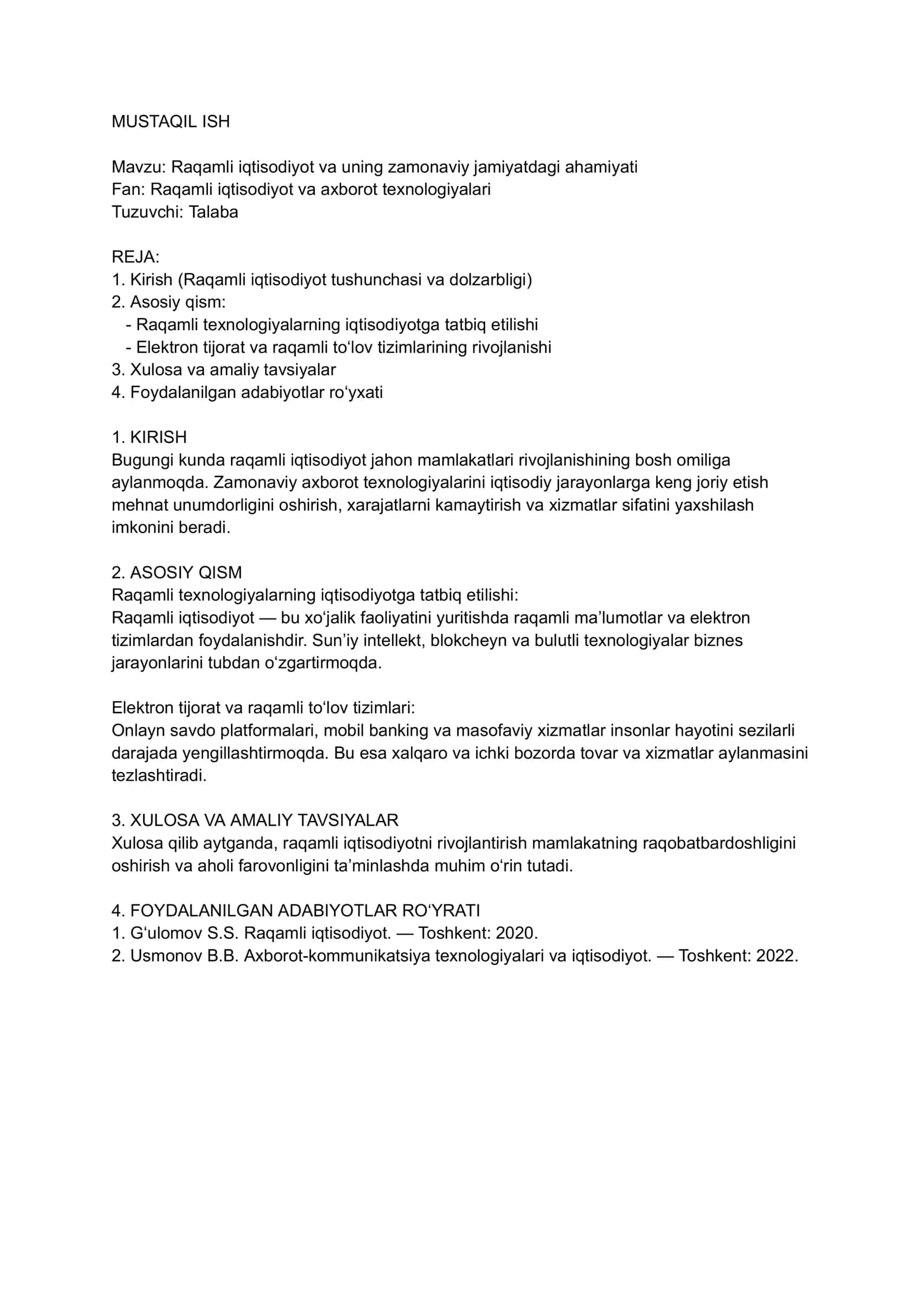 Raqamli iqtisodiyot va uning zamonaviy jamiyatdagi ahamiyati 1