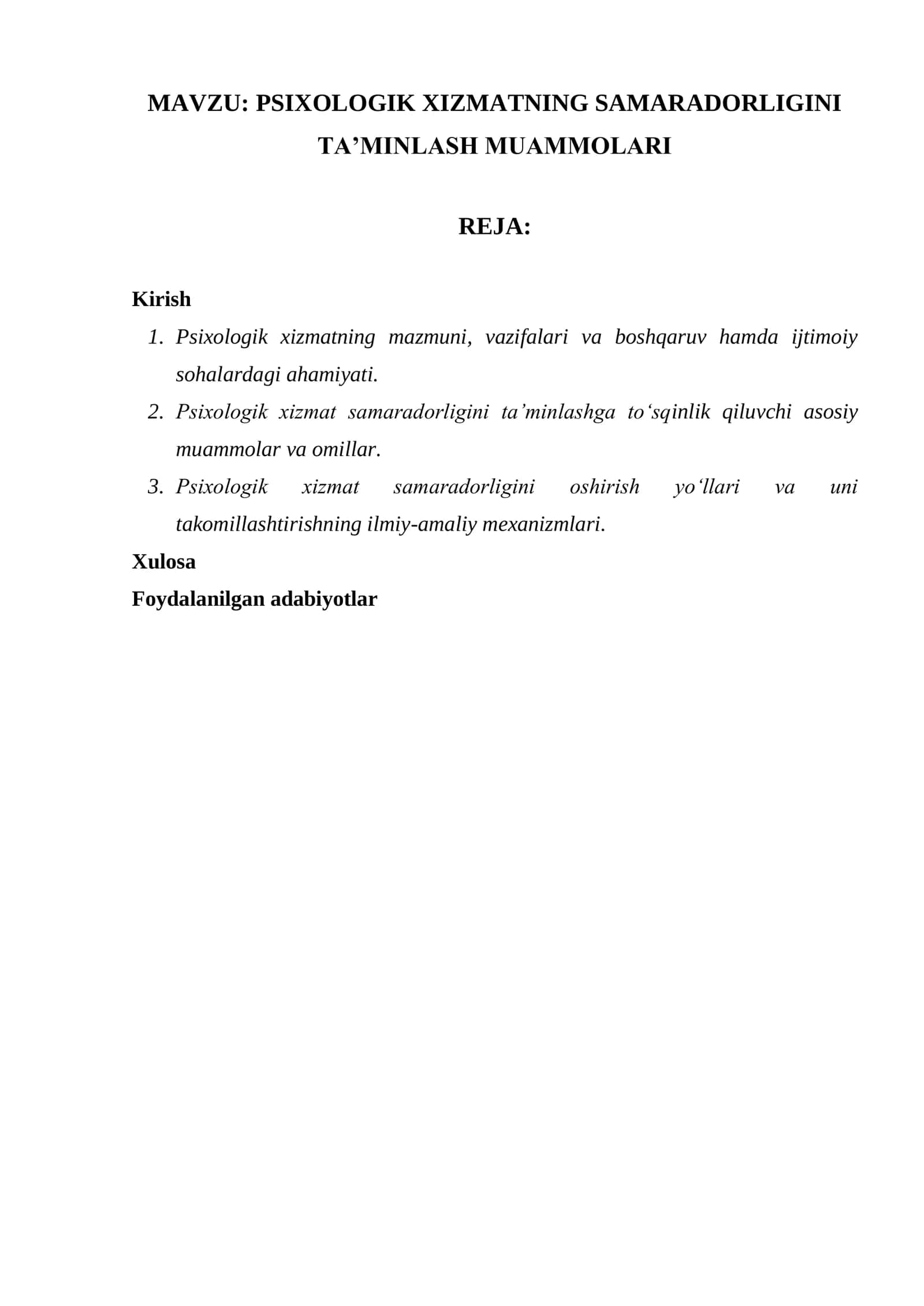 PSIXOLOGIK XIZMATNING SAMARADORLIGINI TAʼMINLASH MUAMMOLARI 1