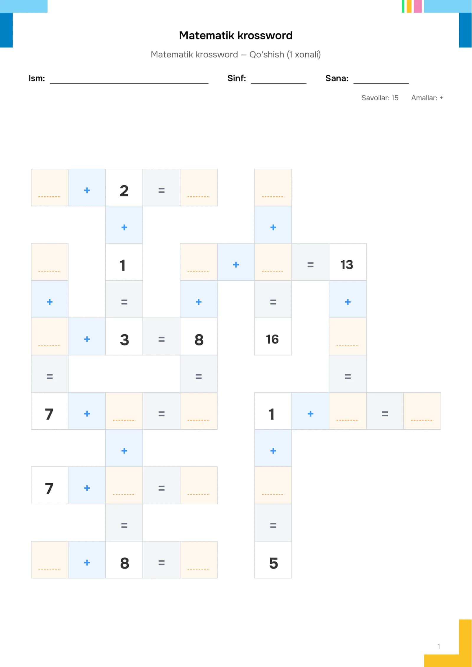 Matematik krossword 1
