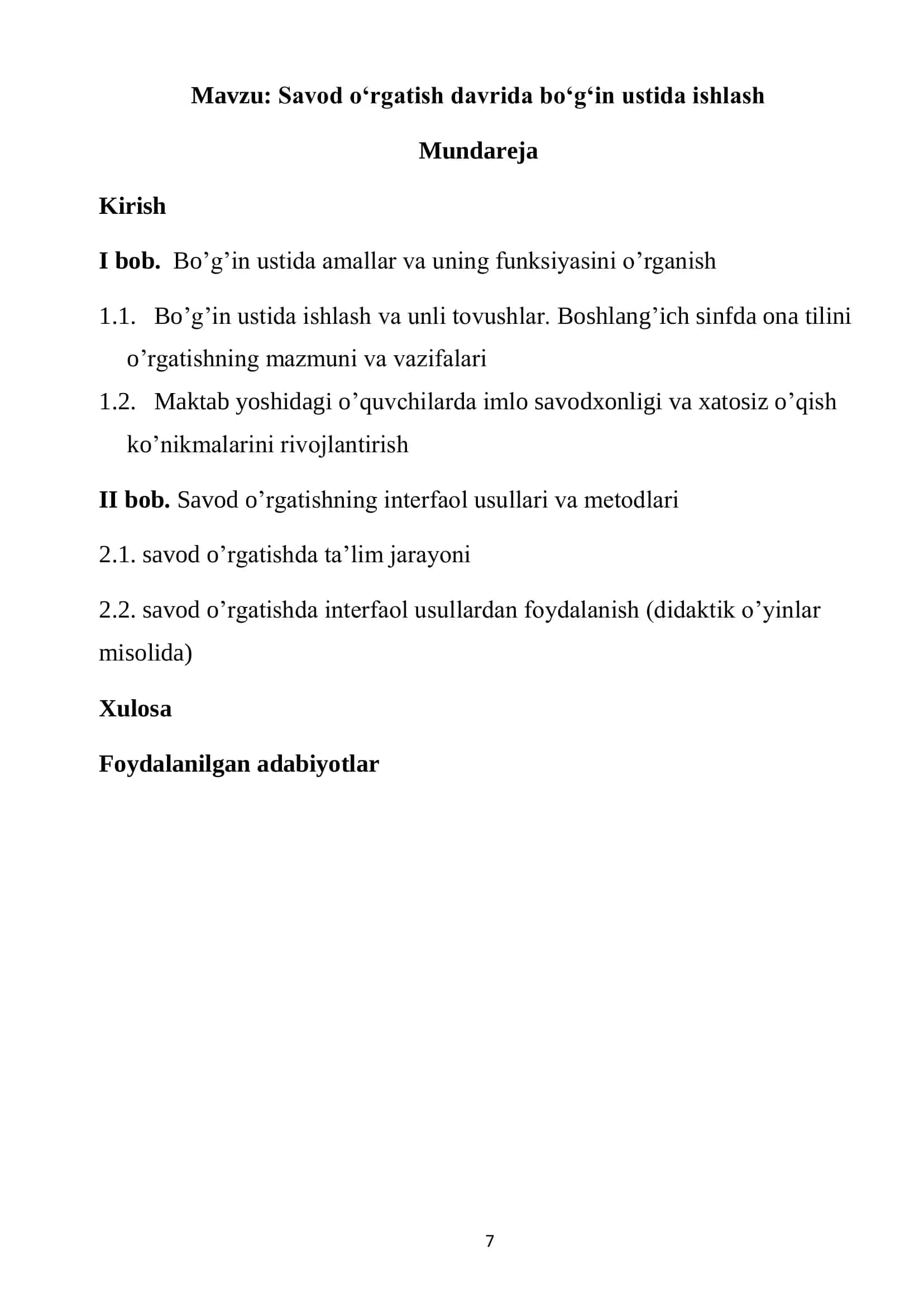 Savod o‘rgatish davrida bo‘g‘in ustida ishlash 1