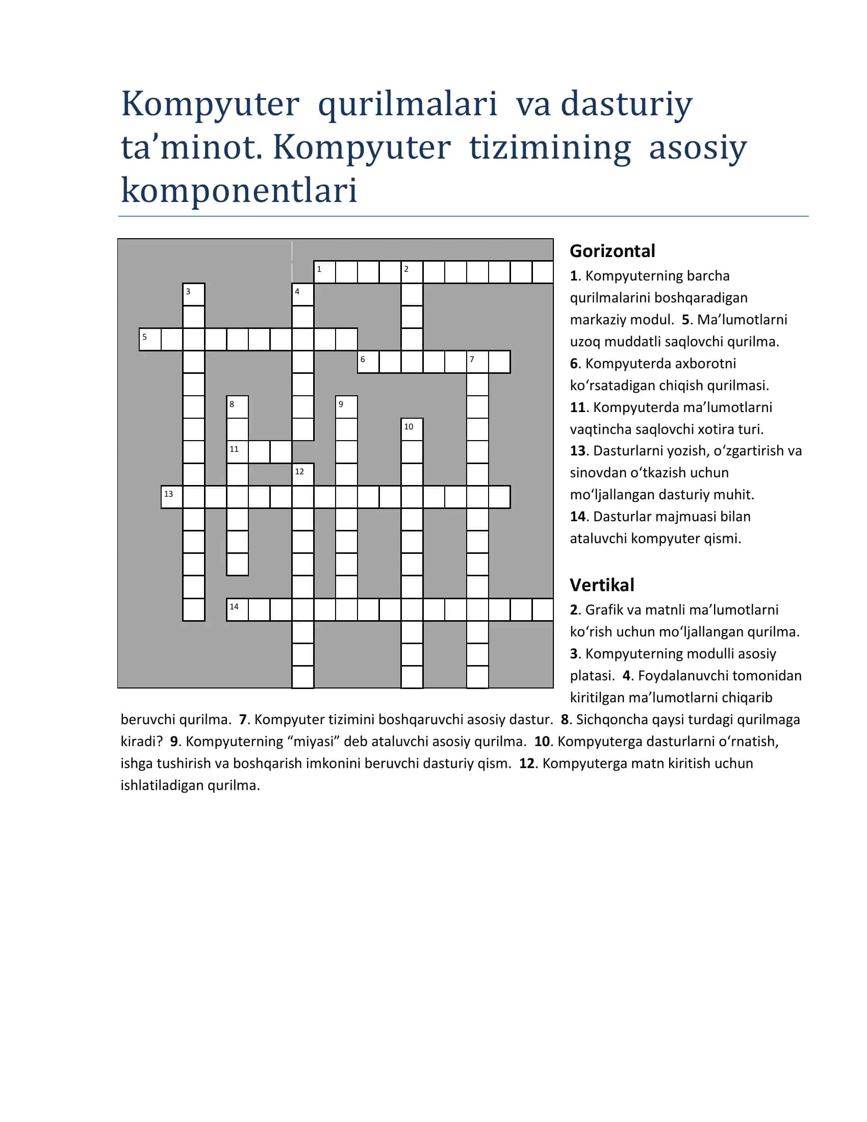 Kompyuter qurilmalari va dasturiy taʼminot. 1