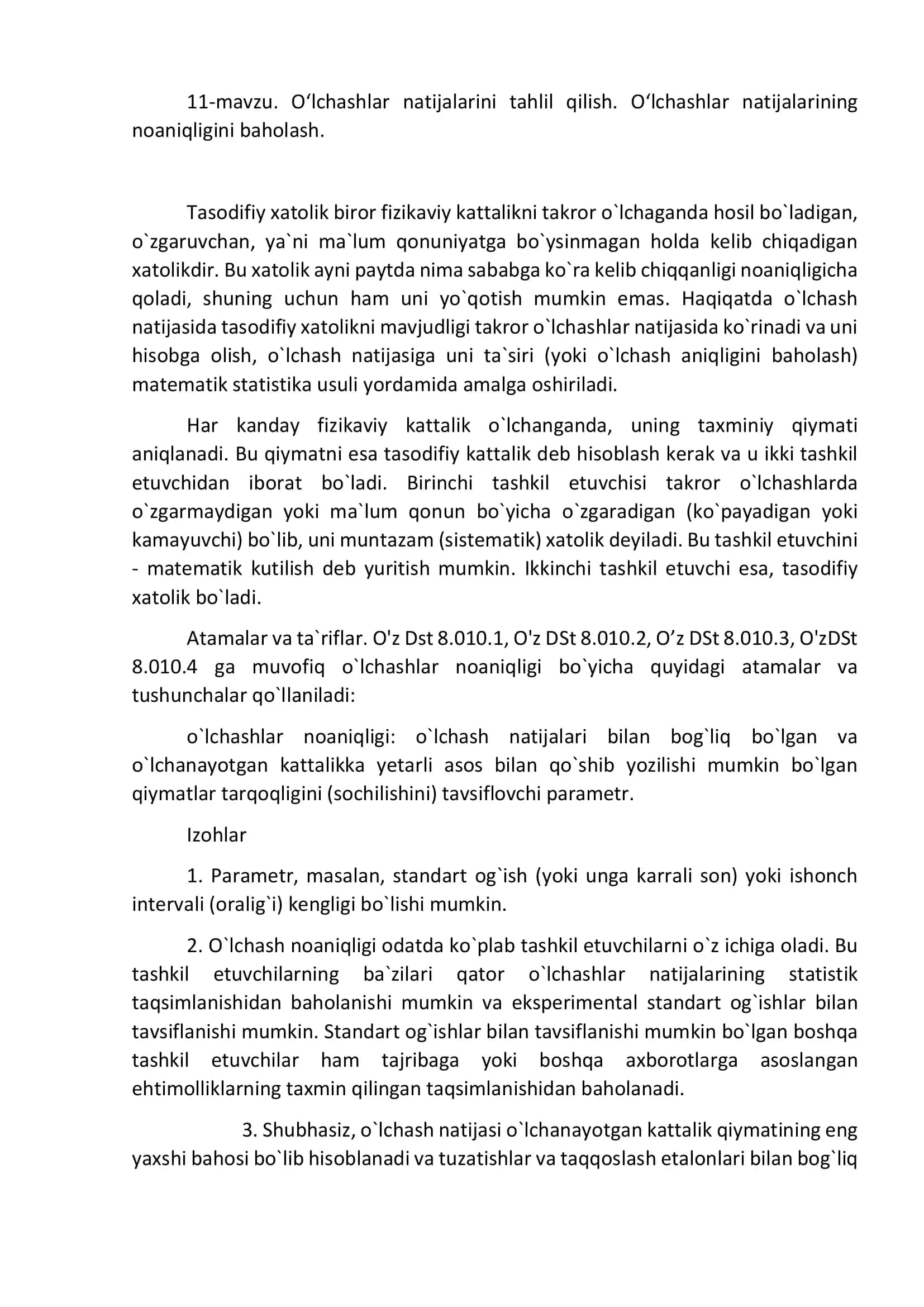 O`lchashlar Natijalarini Tahlil Qilish 1