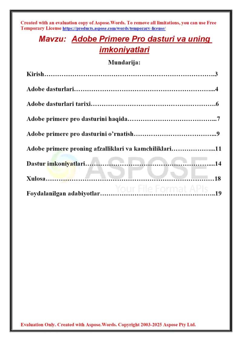 Adobe Primere Pro dasturi va uning imkoniyatlari 1