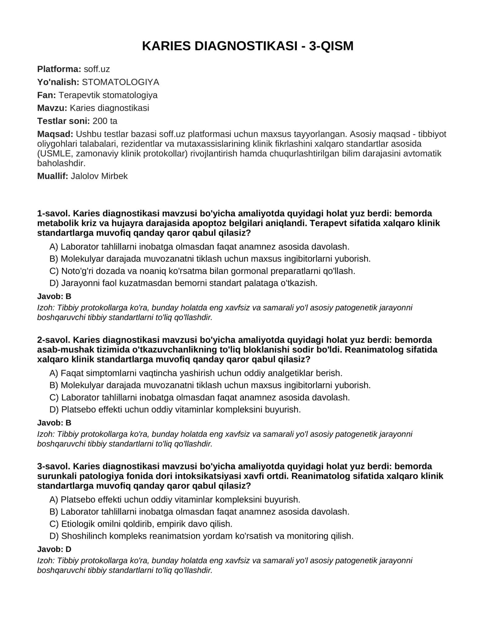 KARIES DIAGNOSTIKASI - 3-QISM 1