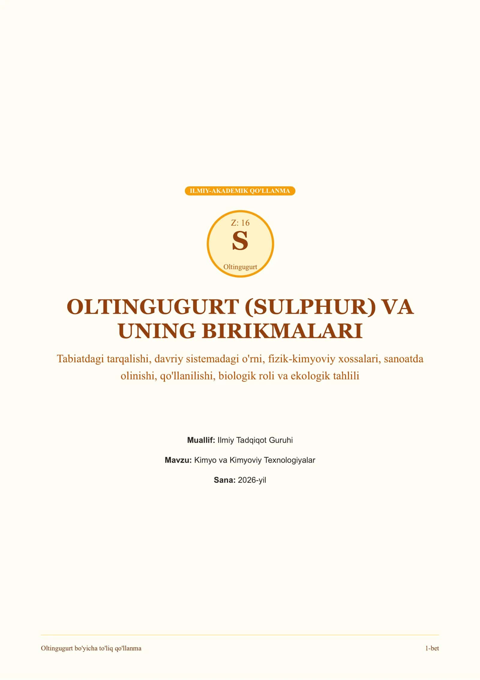 OLTINGUGURT (SULPHUR) VA UNING BIRIKMALARI haqida taqdimot 1