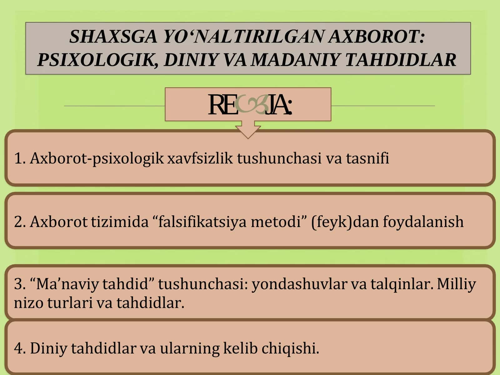 SHAXSGA YO‘NALTIRILGAN AXBOROT: PSIXOLOGIK, DINIY VA MADANIY TAHDIDLAR 1