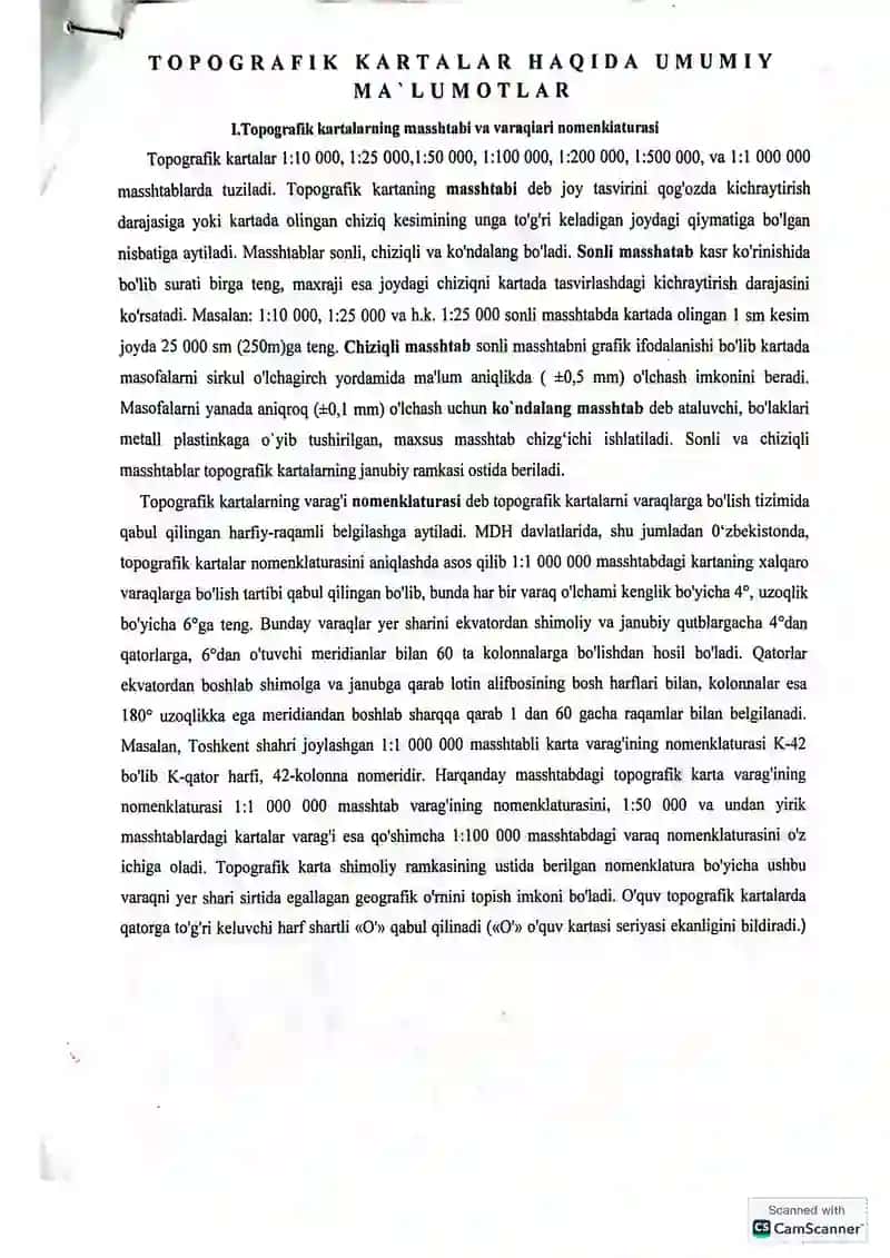 TOPOGRAFIK KARTALAR HAQIDA UMUMIY MA'LUMOTLAR