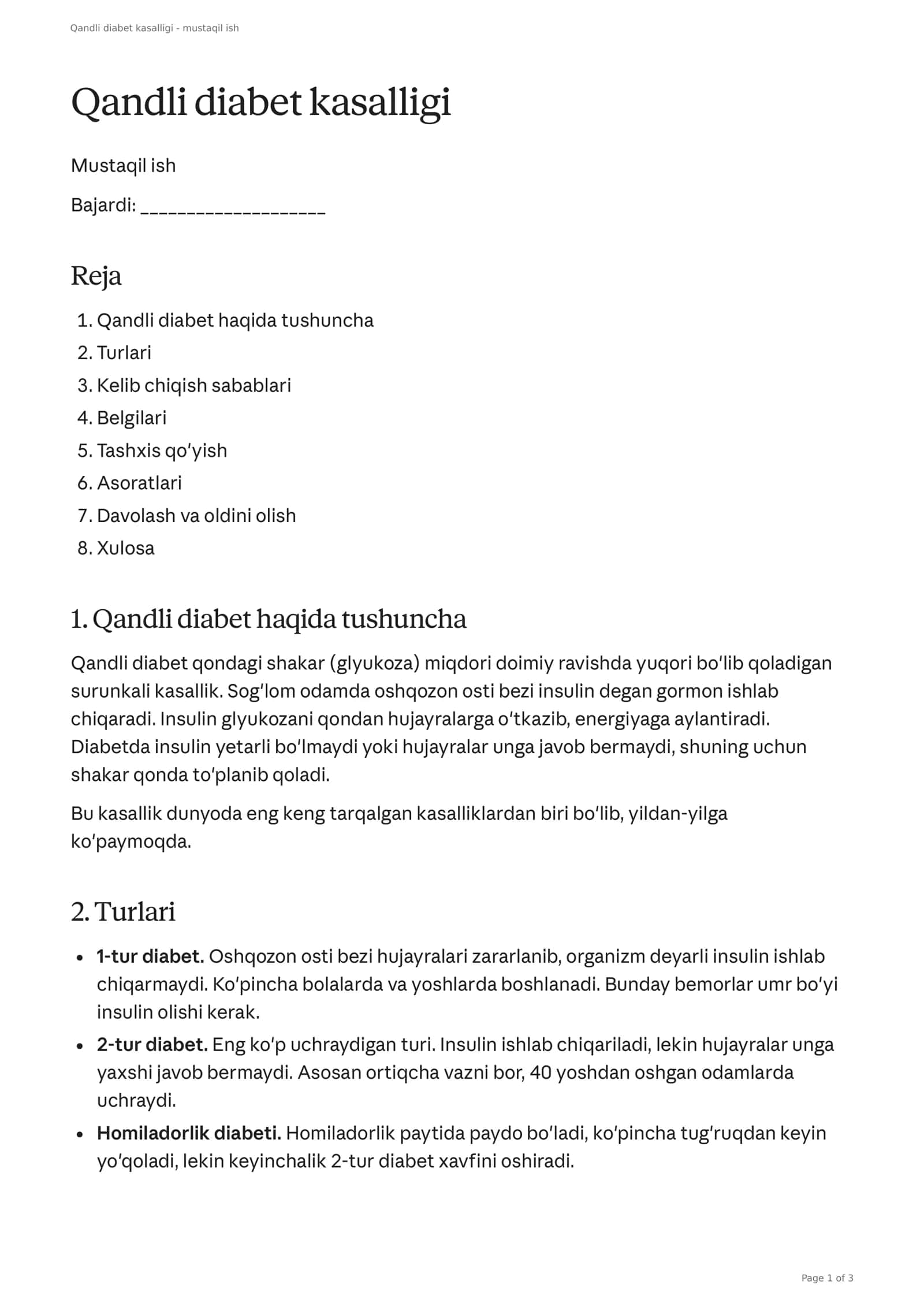 Qandli Diabet Kasalligi 1