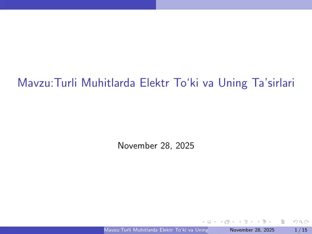 Turli Muhitlarda Elektr To‘ki va Uning Ta’sirlari 1