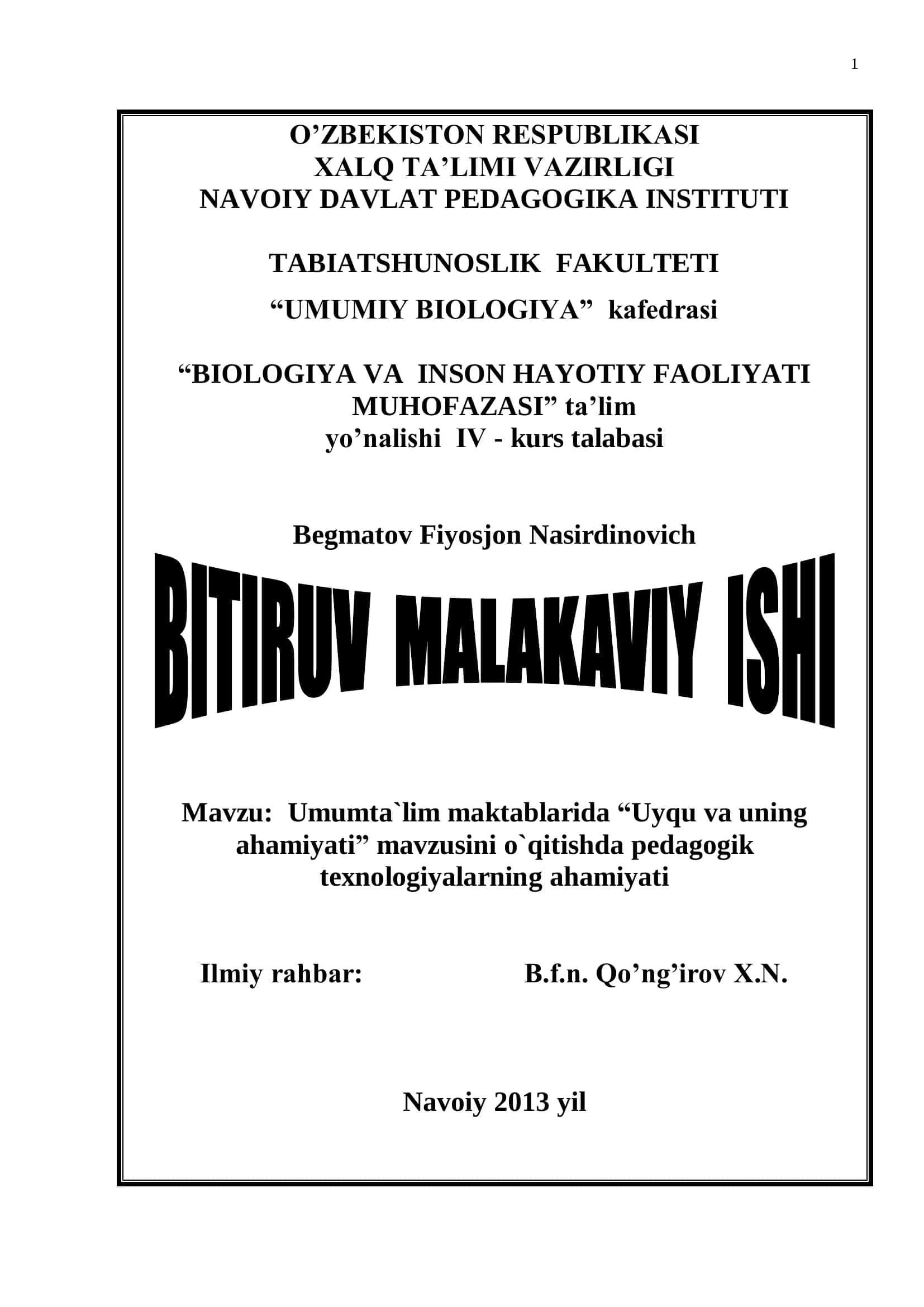 BIOLOGIYA VA INSON HAYOTIY FAOLIYATI MUHOFAZASI 1