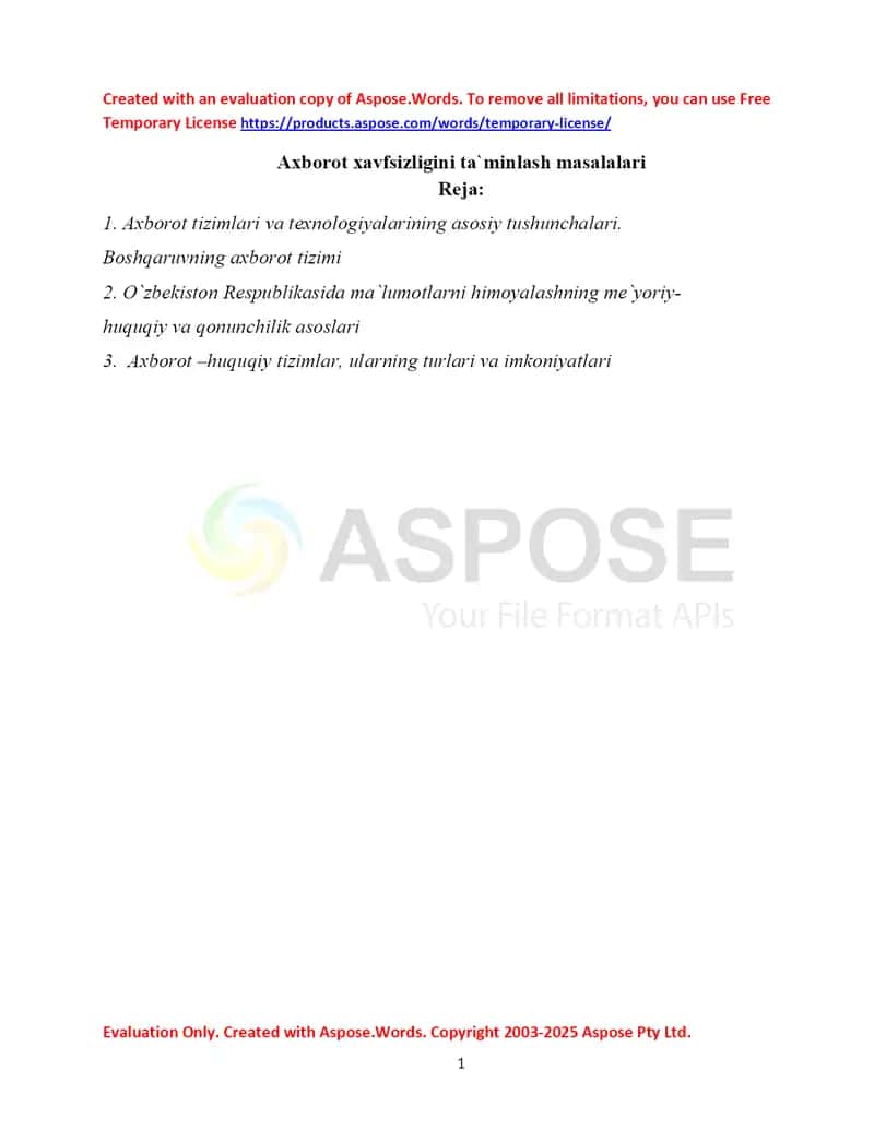 Axborot xavfsizligini referat 1