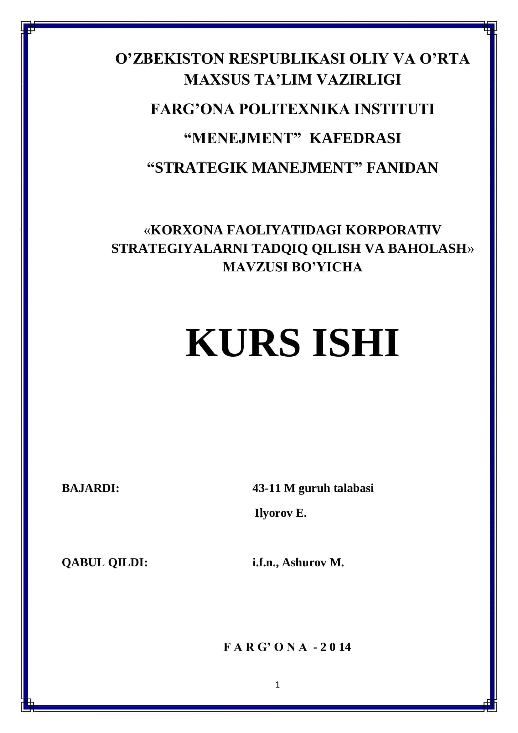 Kurs Ishi "Strategik Manijment" 1