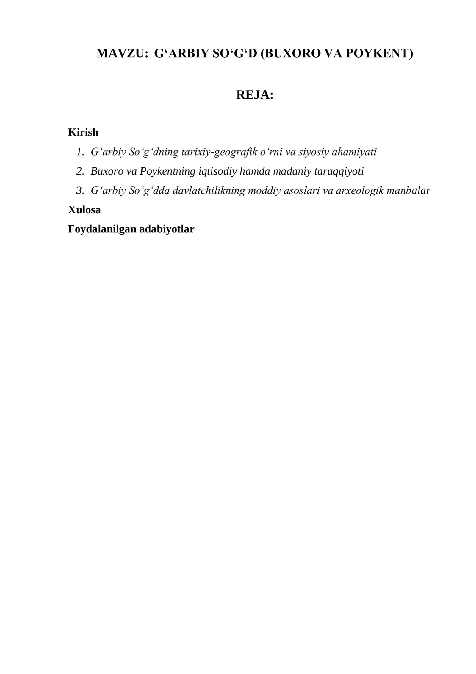 GʻARBIY SOʻGʻD (BUXORO VA POYKENT) 1
