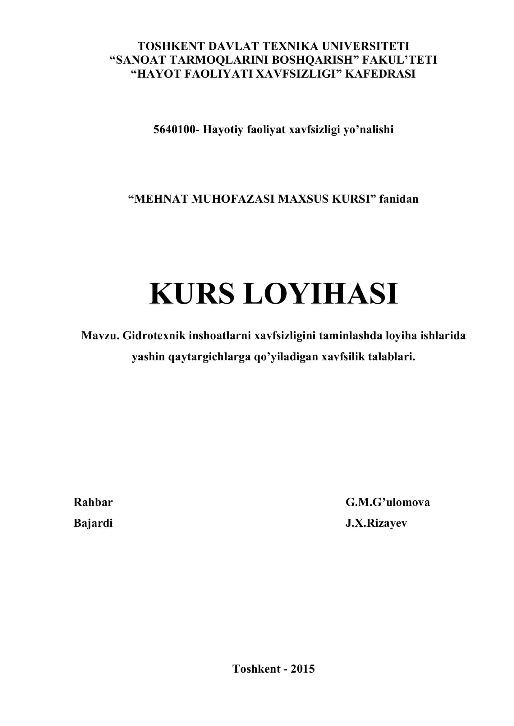 Hayotiy faoliyat xavfsizligi yo’nalishi 1