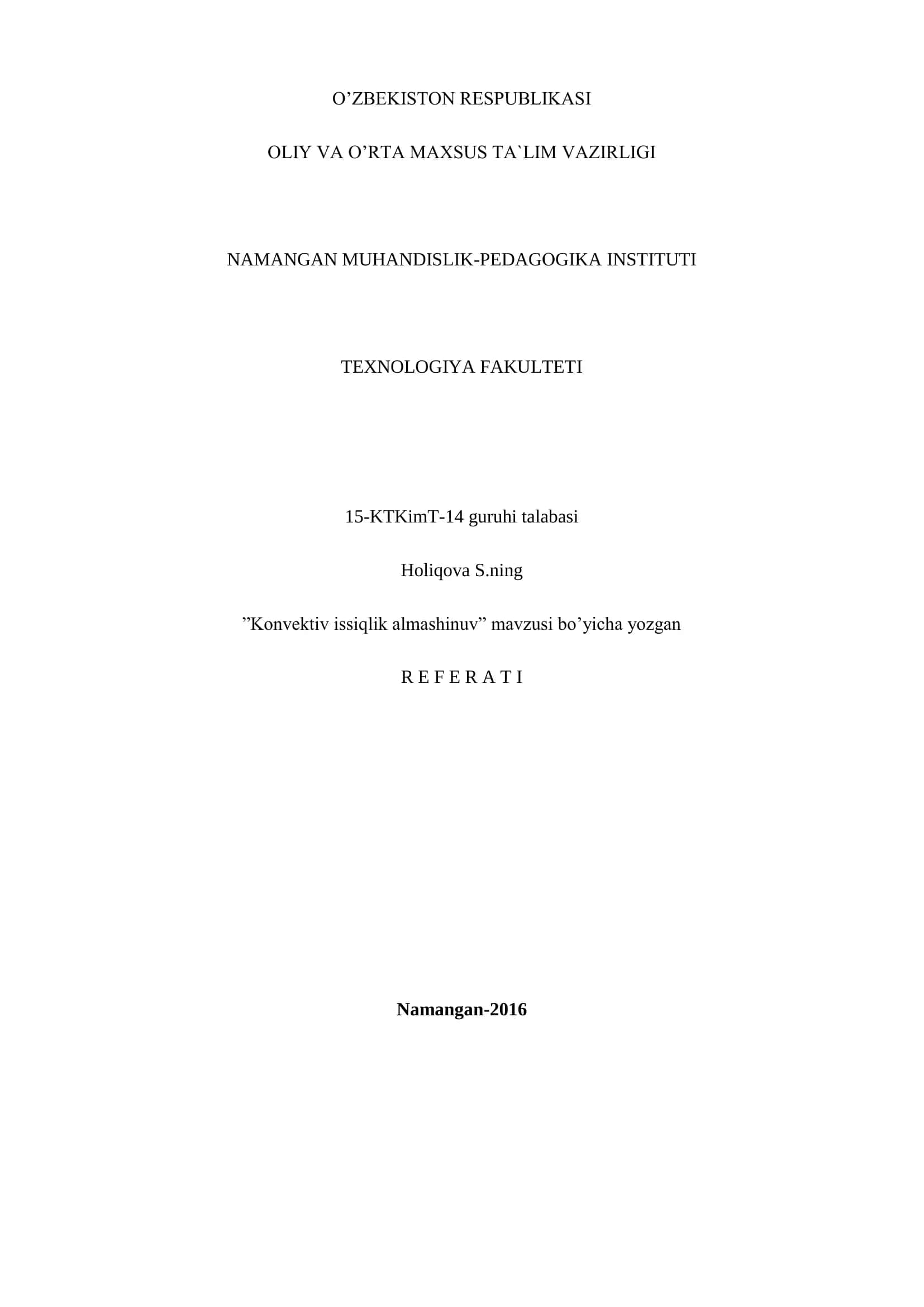 Konvektiv issiqlik almashinuvi 1
