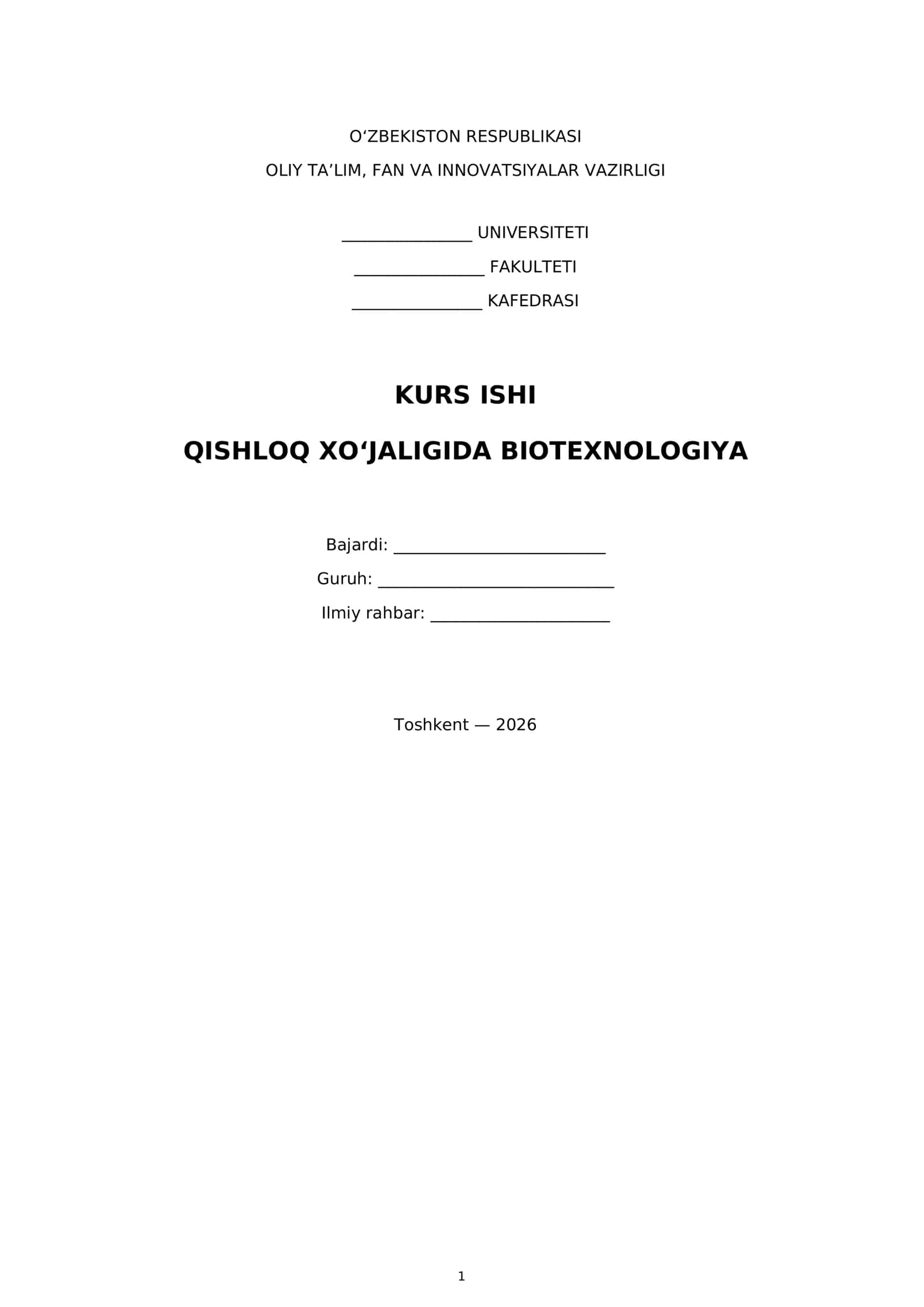 QISHLOQ XO‘JALIGIDA BIOTEXNOLOGIYA 1